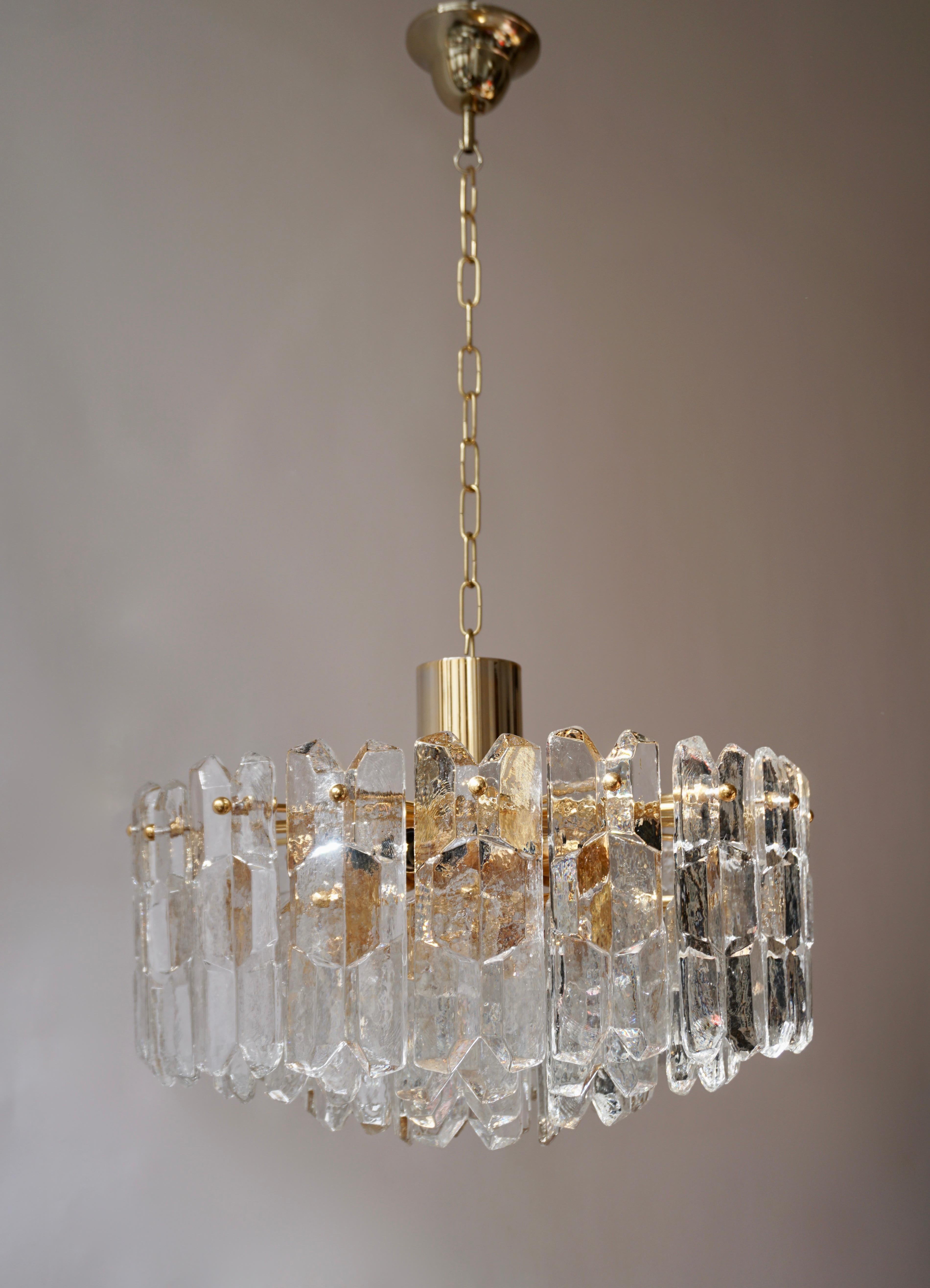 Hollywood Regency One Kalmar Chandeliers Palazzo Gilt Brass and Glass Austria, 1970s For Sale