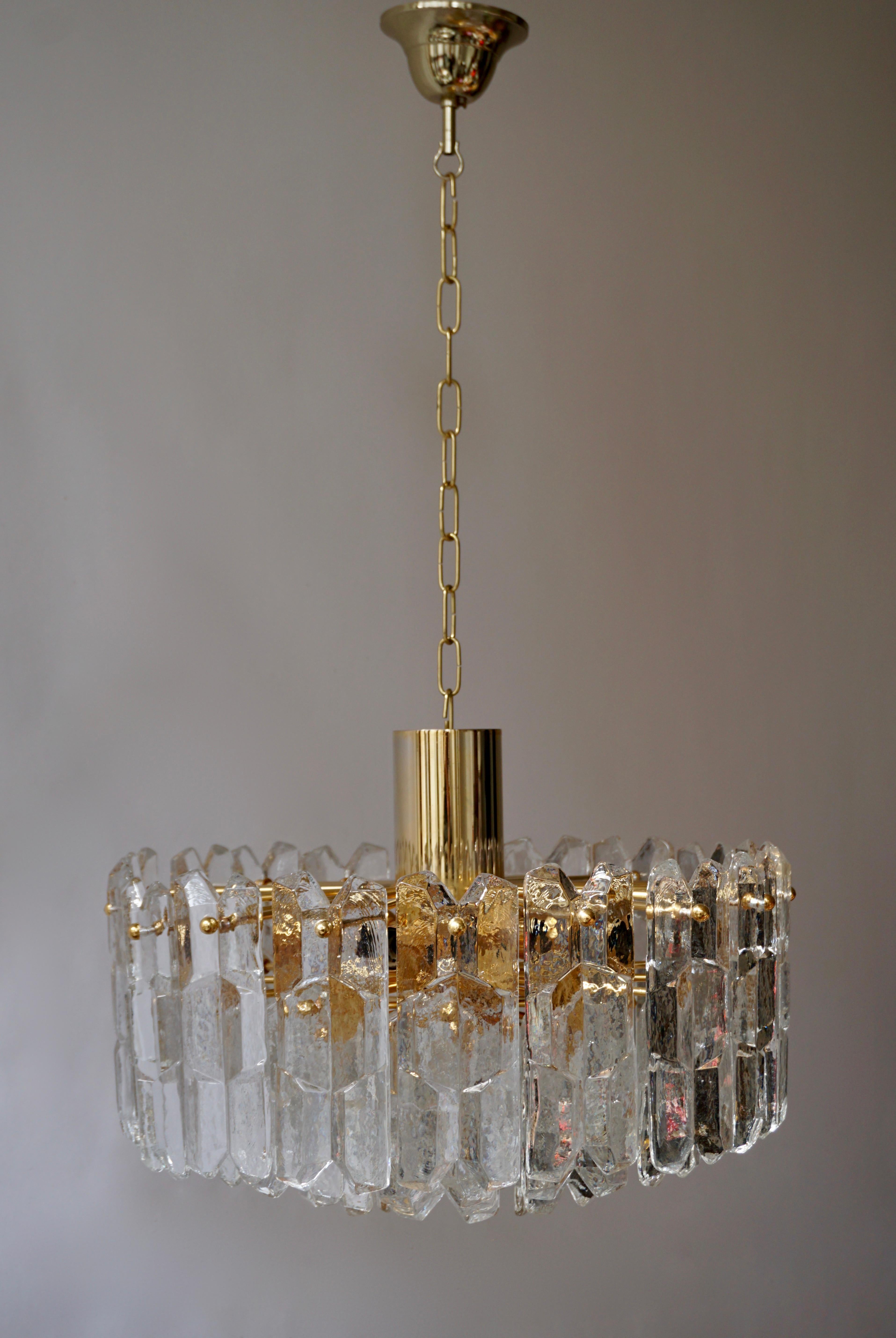 Austrian Two Kalmar Chandeliers Palazzo Gilt Brass and Glass Austria, 1970s