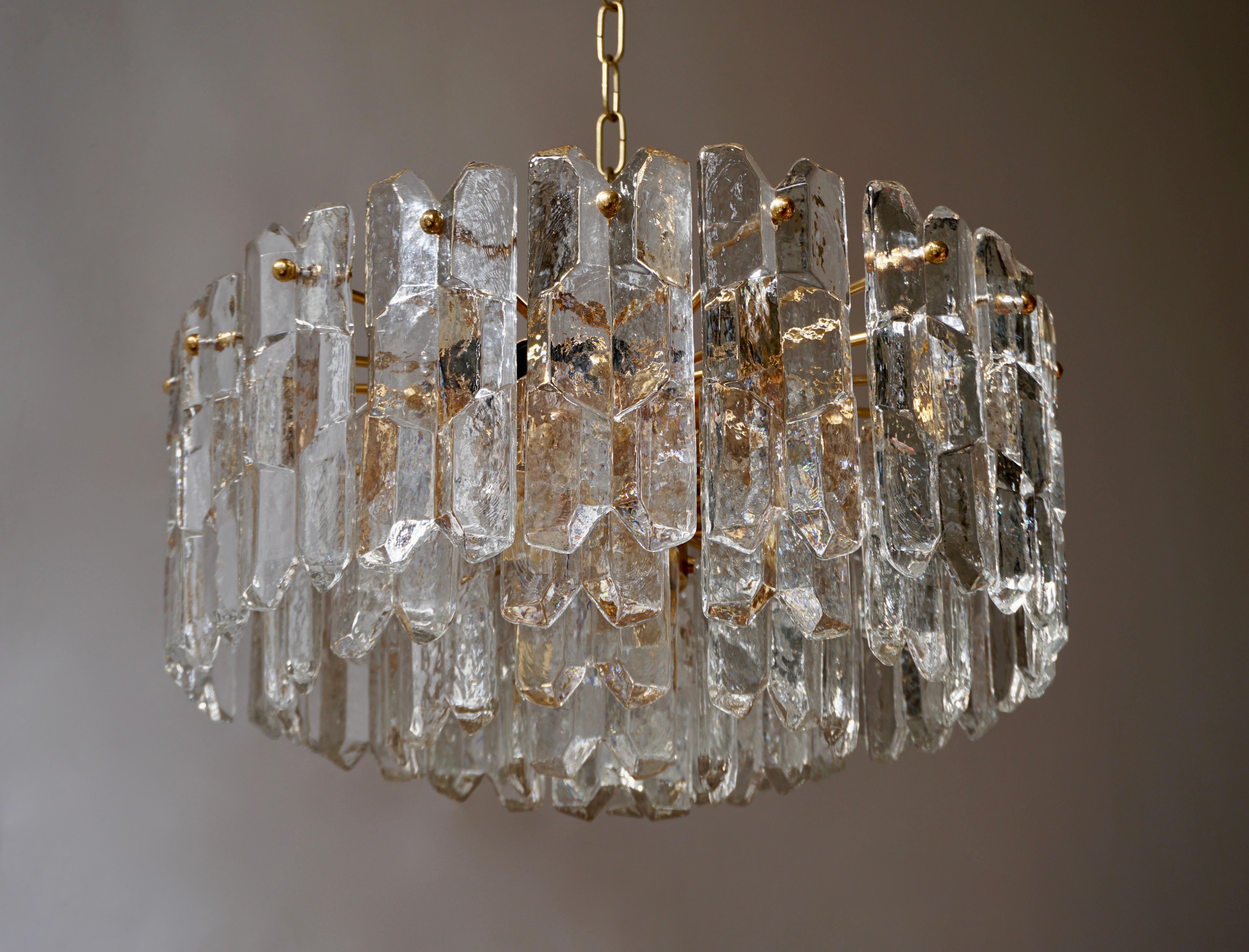 20th Century Two Kalmar Chandeliers Palazzo Gilt Brass and Glass Austria, 1970s