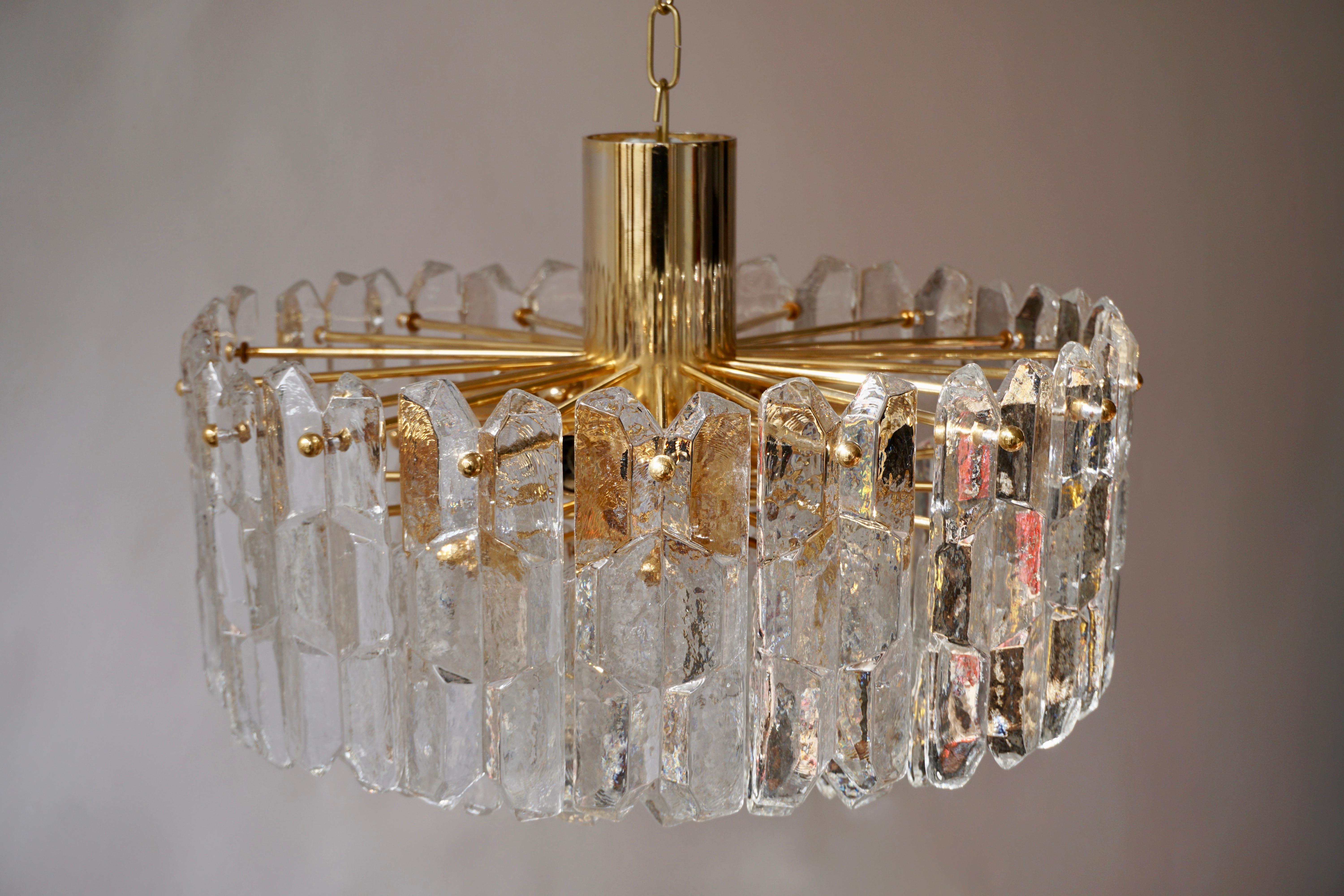 One Kalmar Chandeliers Palazzo Gilt Brass and Glass Austria, 1970s For Sale 1