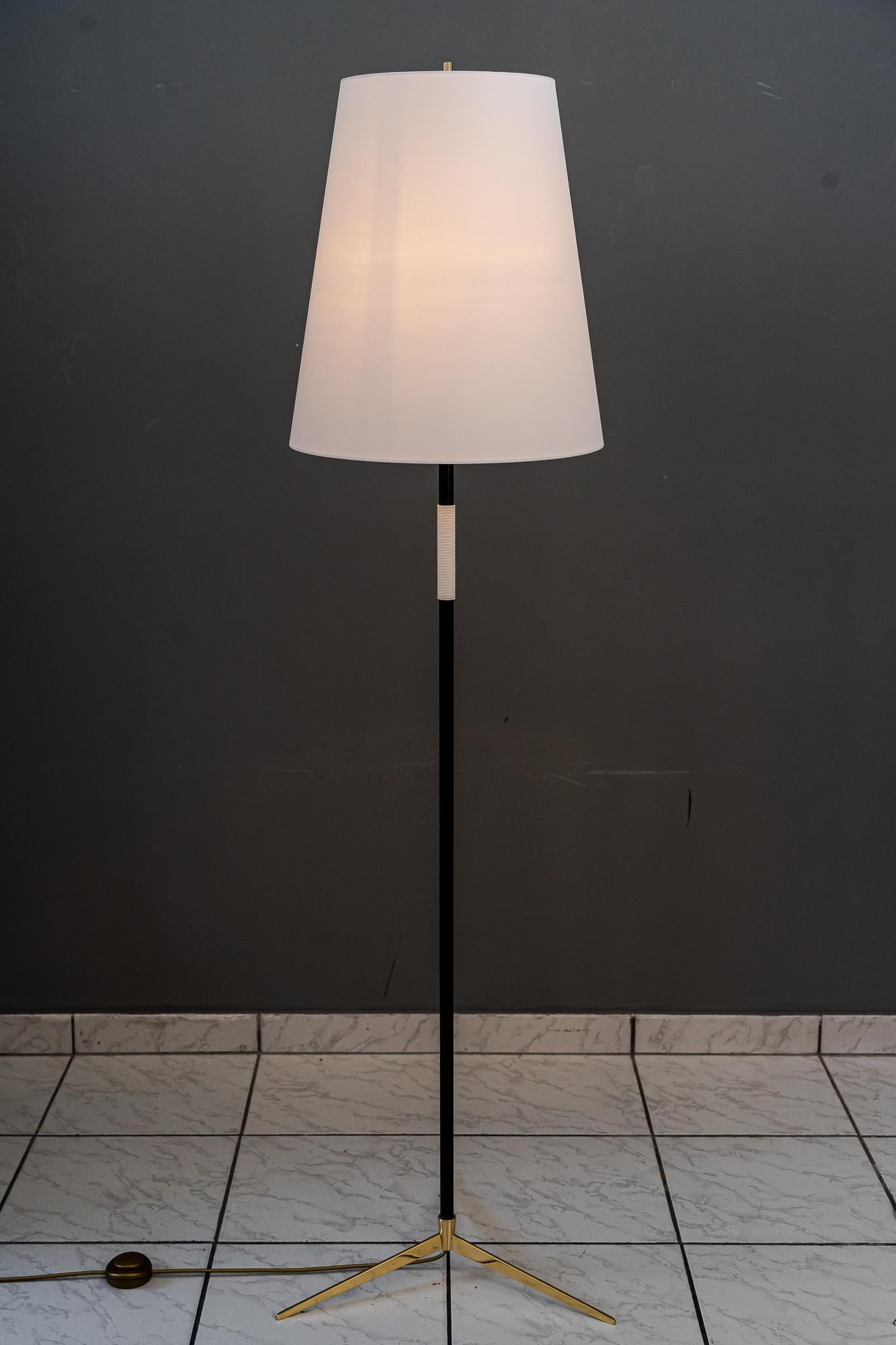 Two Kalmar Floor Lamps around 1950s with Fabric Shades For Sale 1