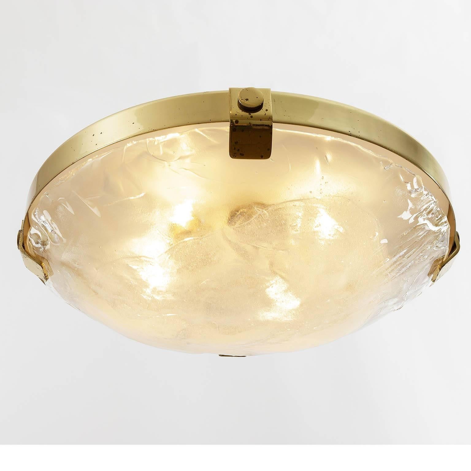 One of Two Kalmar Flush Mount Lights, Brass Murano Glass, 1970s In Good Condition In Hausmannstätten, AT