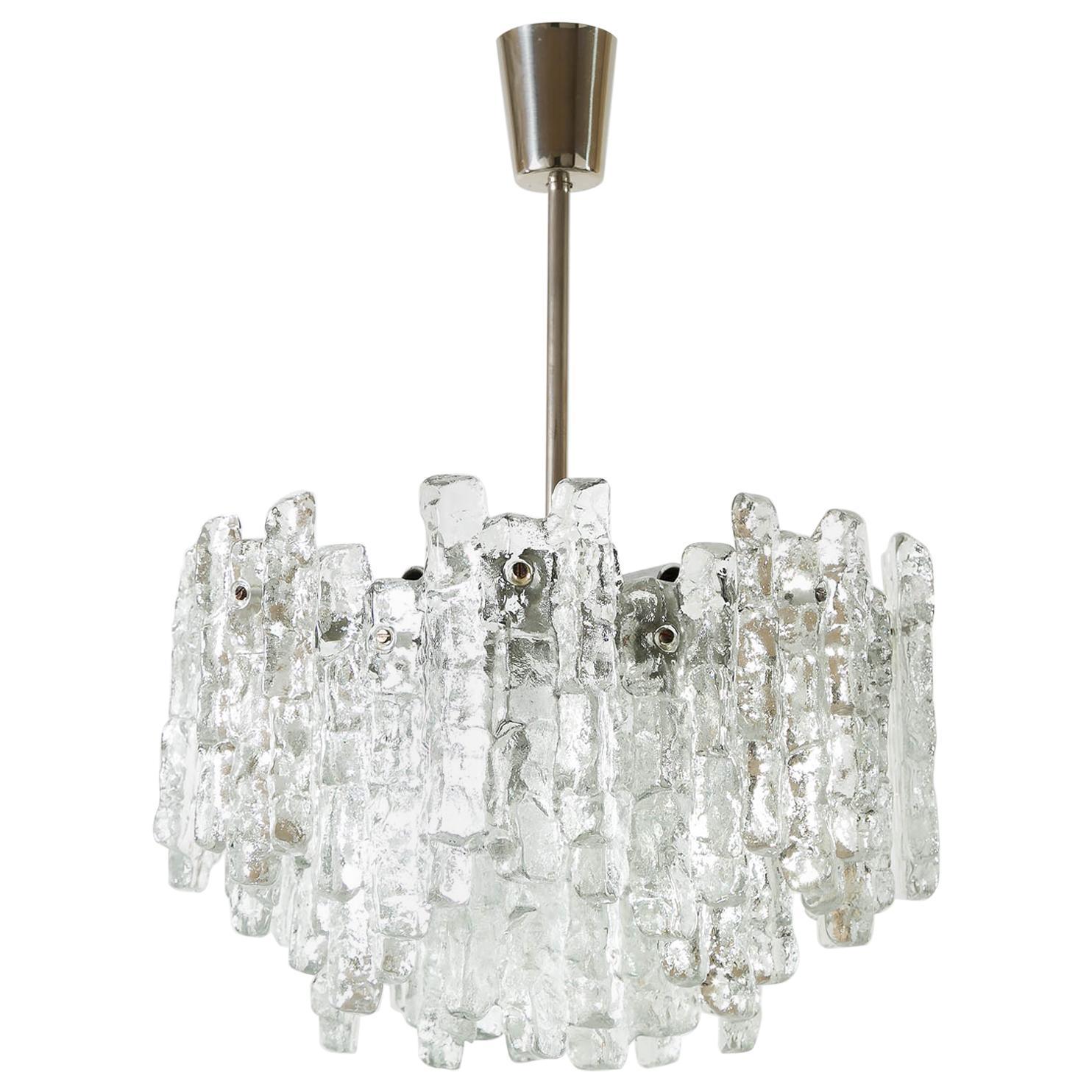Mid-Century Modern One of Two Kalmar Ice Glass Chandeliers Light Fixtures, 1960s For Sale