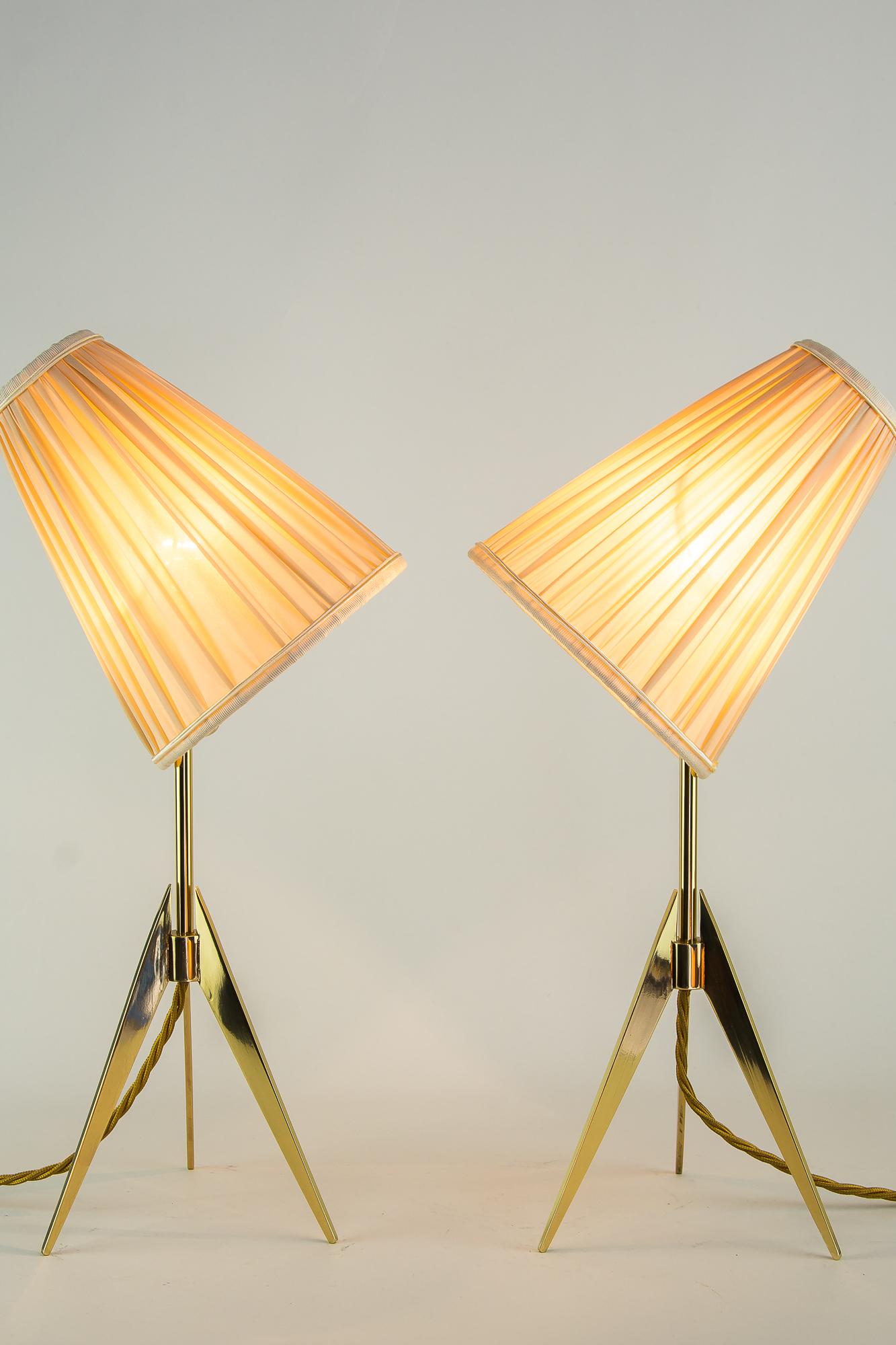 Two Kalmar Table Lamps, with Fabric Shades, circa 1950s In Good Condition In Wien, AT