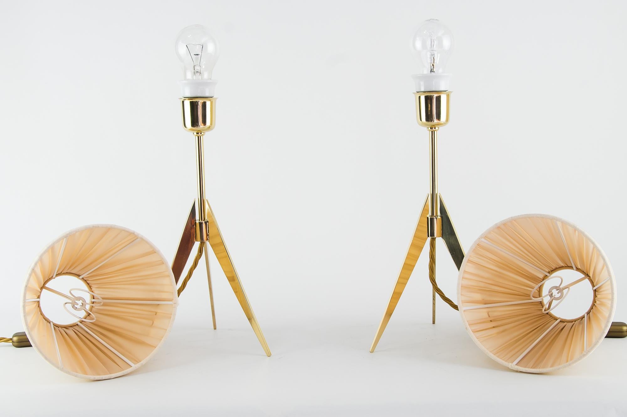 Mid-20th Century Two Kalmar Table Lamps, with Fabric Shades, circa 1950s