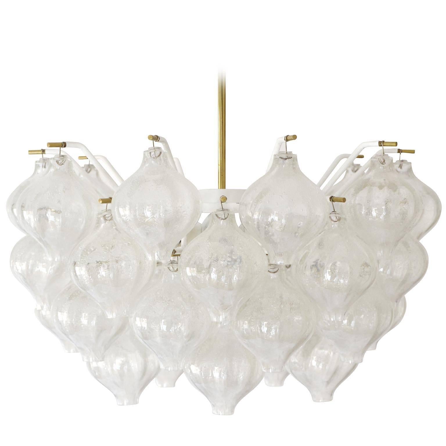 Austrian Two Kalmar 'Tulipan' Chandeliers Pendant Lights, Glass Brass, 1970