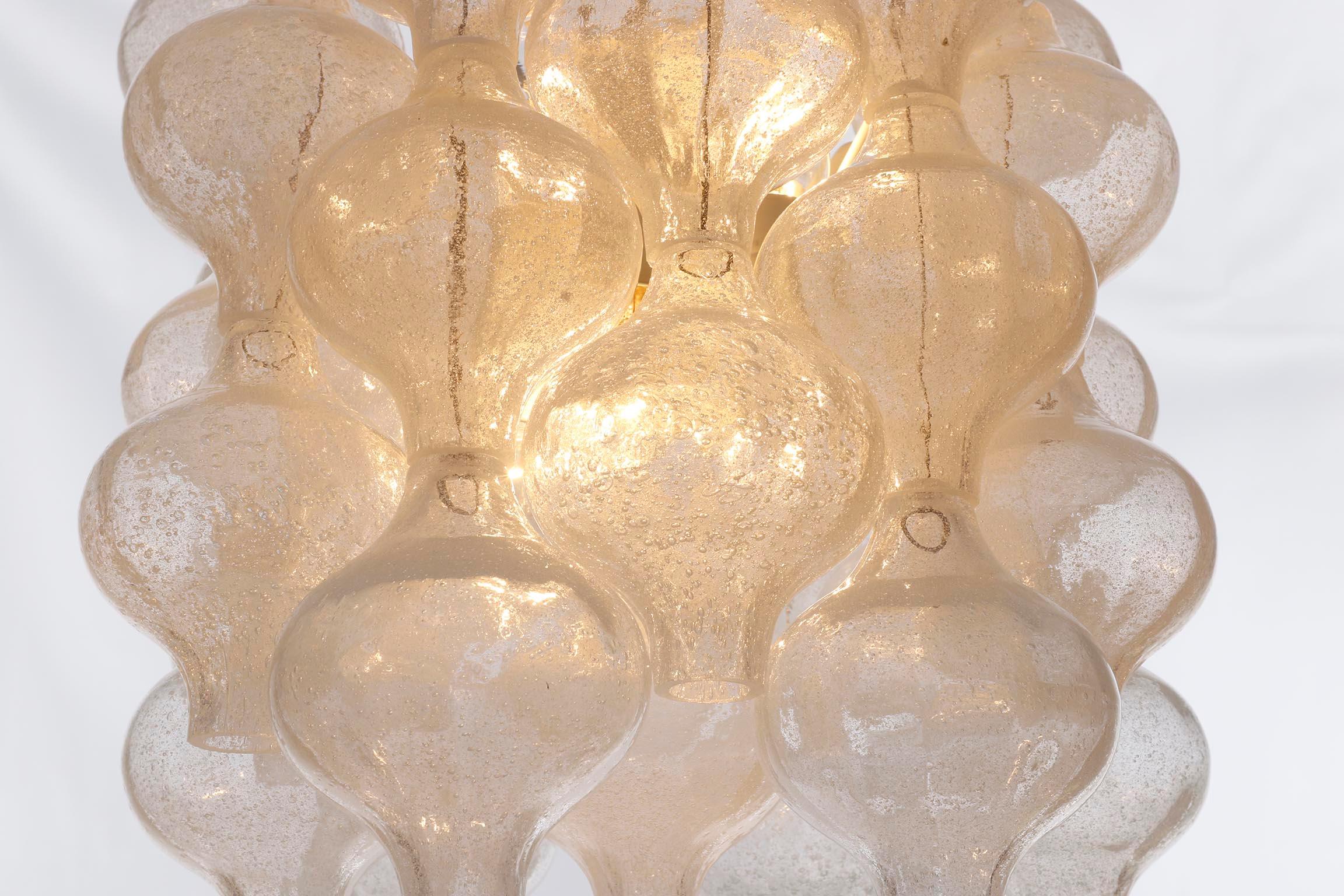 One of Two Kalmar 'Tulipan' Chandeliers Pendant Lights, Glass Brass, 1970 1