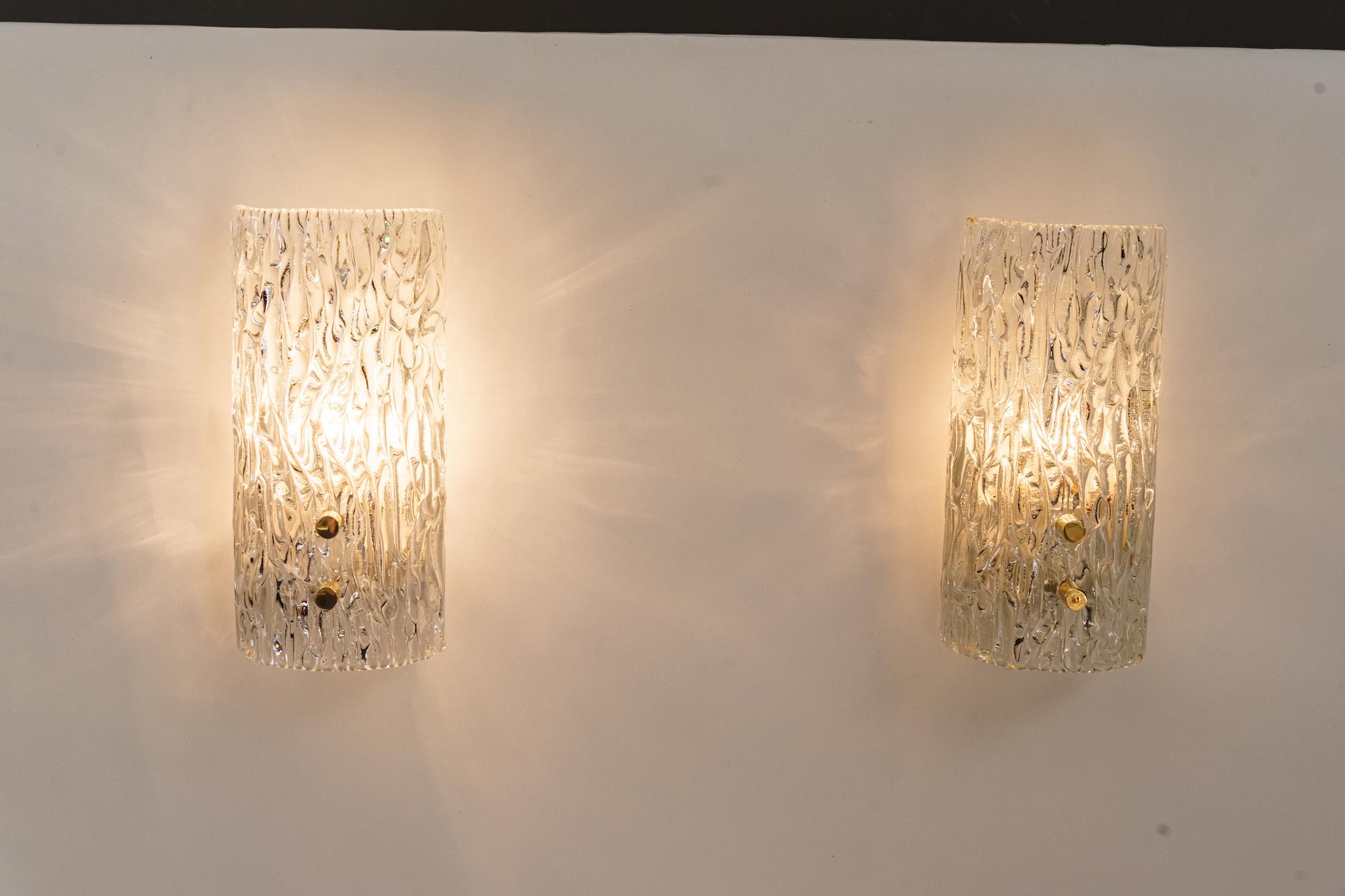Two Kalmar Wall Lamps with Structure Glass Shade, Around 1950s 1