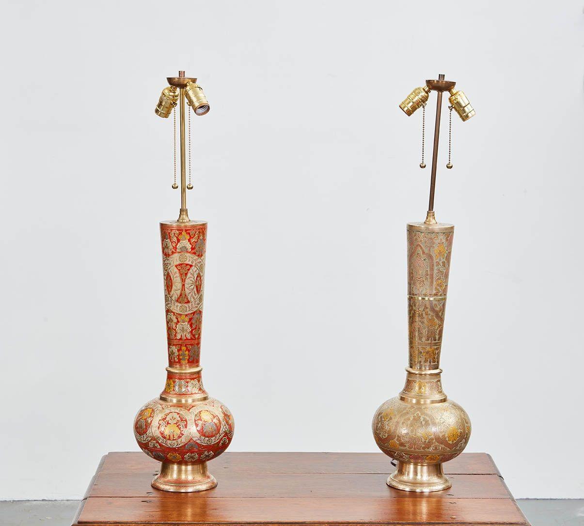 Two Kashmiri Vases as Lamps In Good Condition For Sale In Greenwich, CT