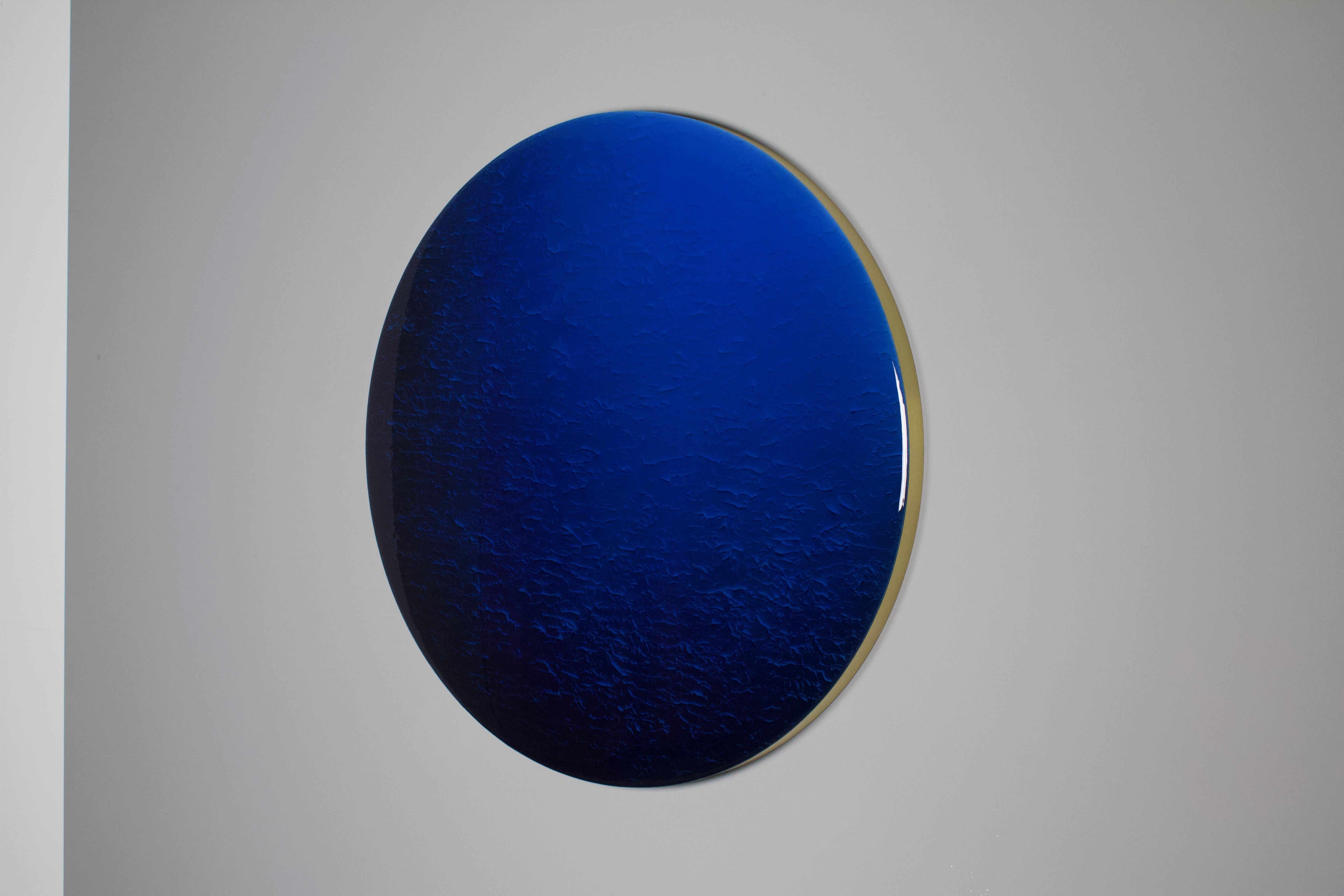 Two Kinds Of People Minimalistic Round by Corine Vanvoorbergen
Dimensions: diameter 130 cm
Materials: Brass, Wood, Natural pigments, Epoxy and Acrylics

There are two kinds of people. Those that see the night coming and those that see the day