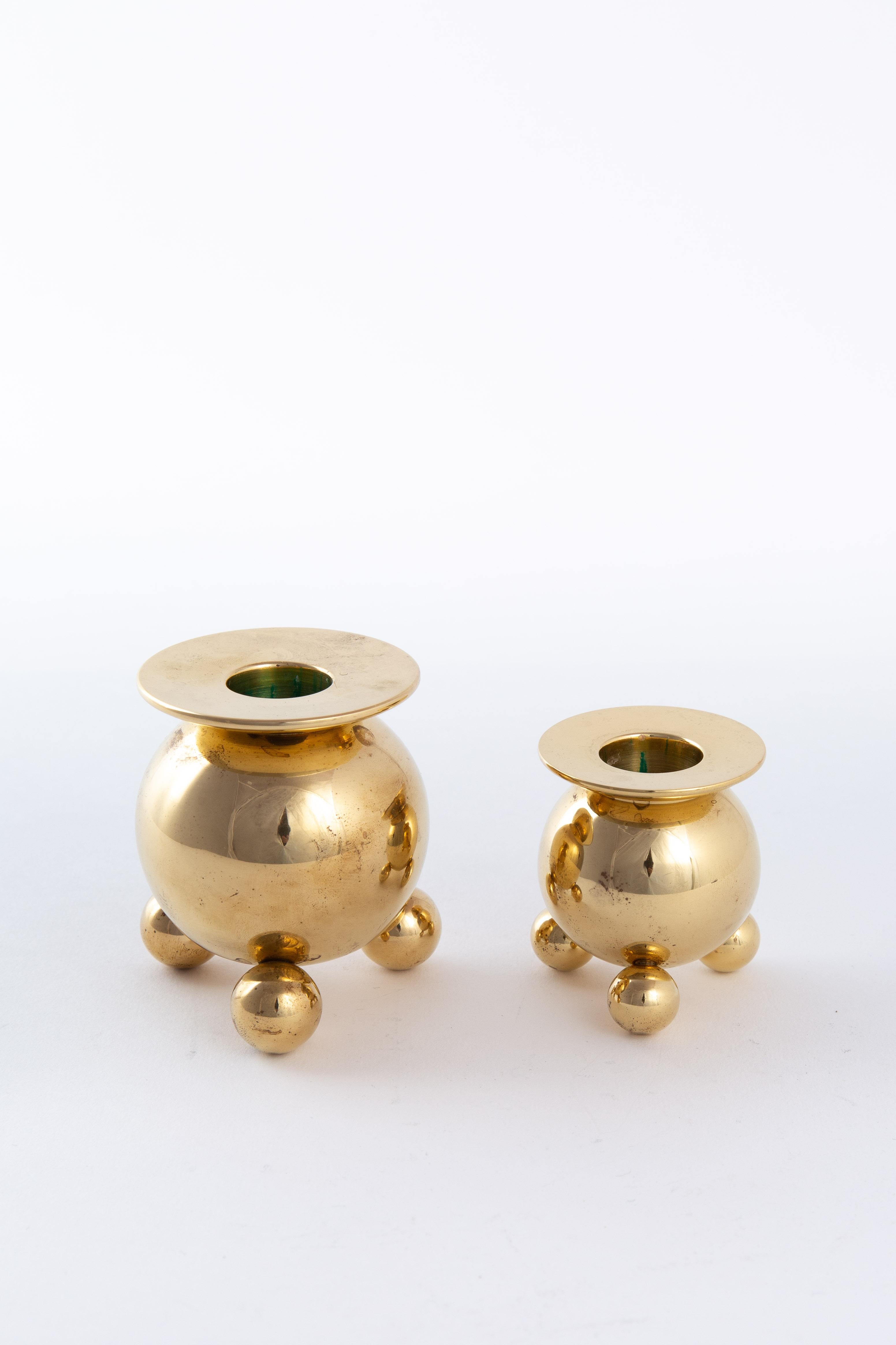 Scandinavian Modern Two Kölback Studio Candleholders Brass For Sale