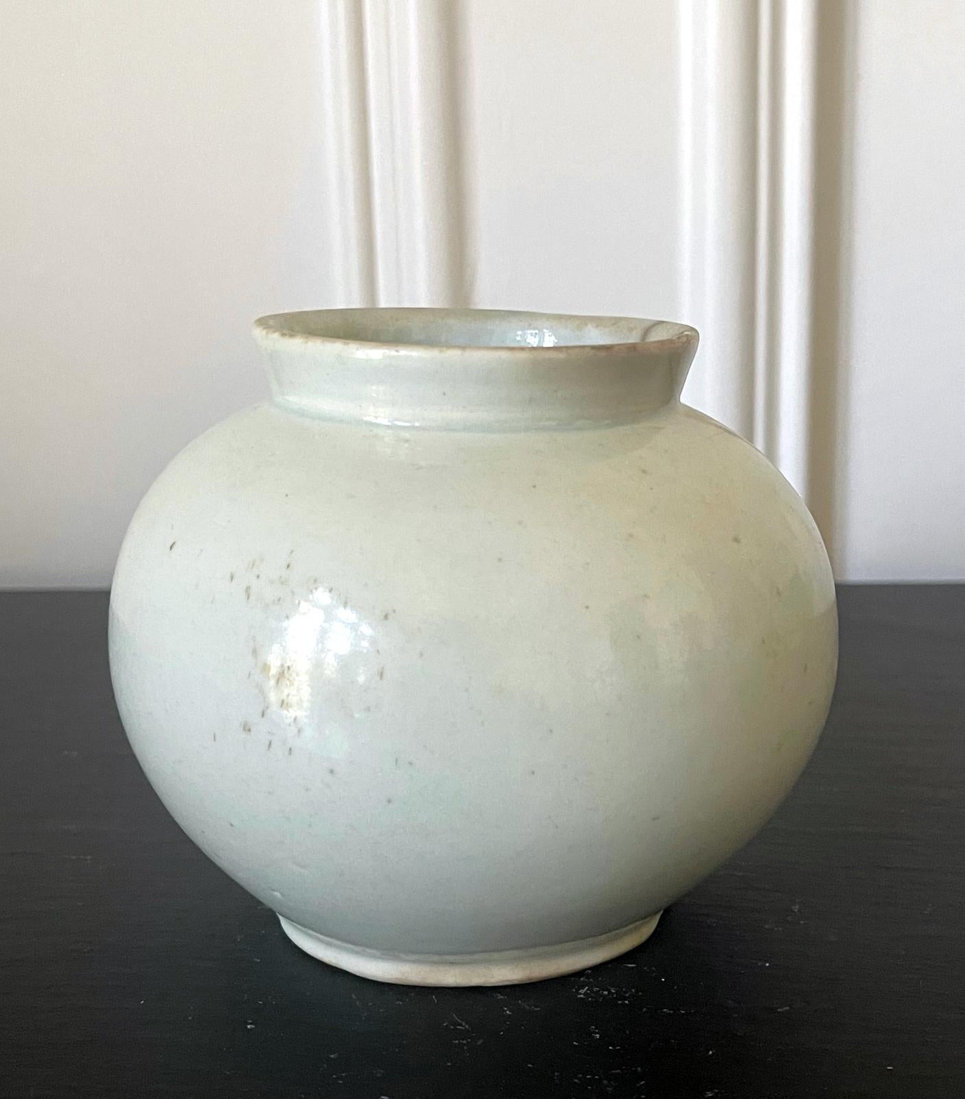 Archaistic Two Korean White Ceramic Jars Joseon Dynasty For Sale