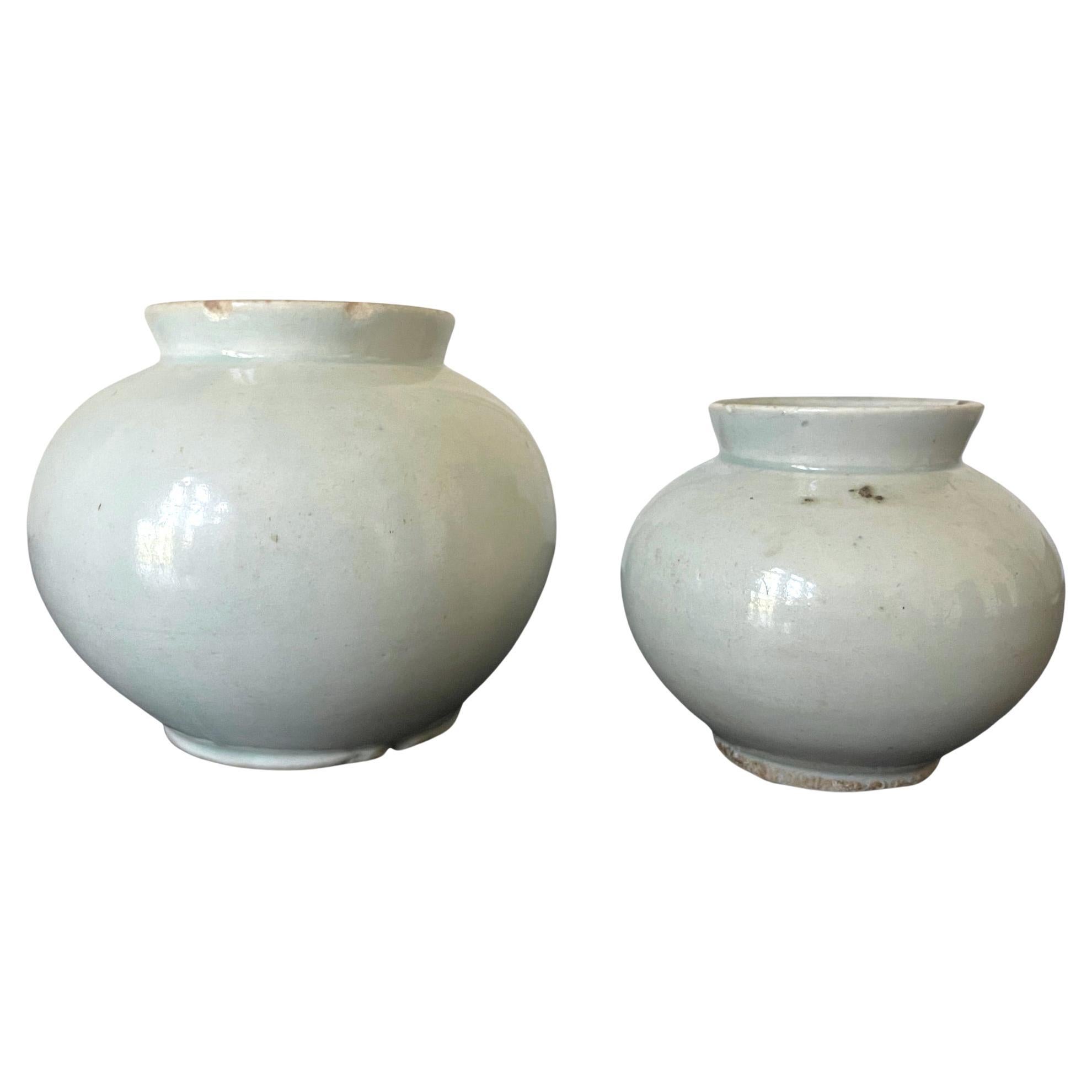 Two Korean White Ceramic Jars Joseon Dynasty