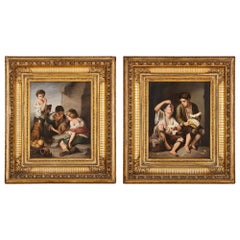 Two KPM Porcelain Plaques in Giltwood Frames after Murillo