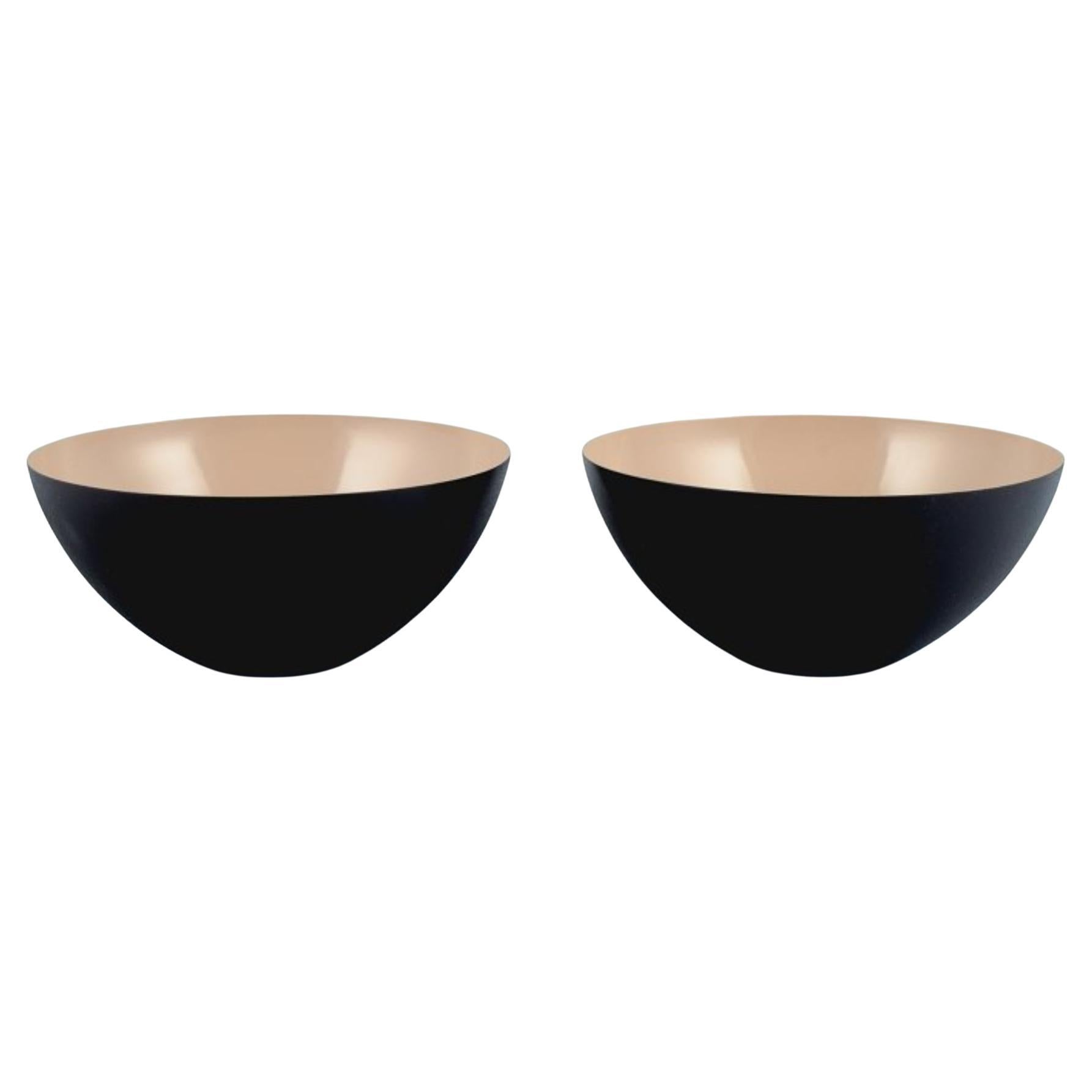 Two Krenit Bowls in Metal, Beige, Designed by Hermann Krenchel, Denmark