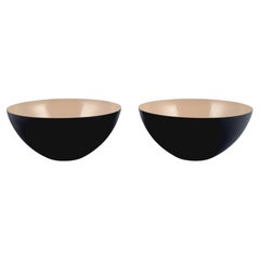 Two Krenit Bowls in Metal, Beige, Designed by Hermann Krenchel, Denmark