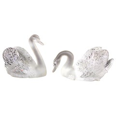 Two Lalique Molded Frosted and Clear Glass Models of Swans