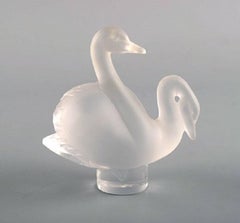 Two Lalique Swan Figures in Clear Frosted Art Glass, 1980s