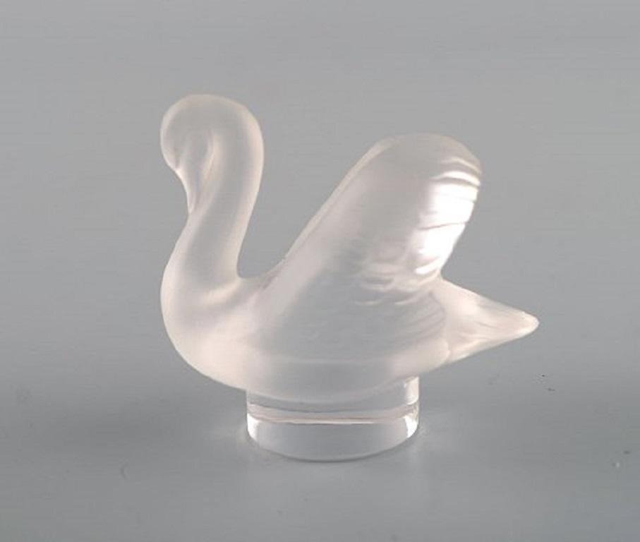 Late 20th Century Two Lalique Swan Figures in Clear Frosted Art Glass, 1980s