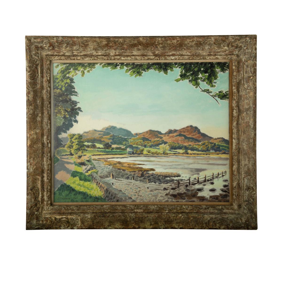 Two landscape oil paintings on canvas by J R Wallace Orr, 1938, both showing Scottish coastal scenes with labels on the reverse from ‘Pearson and Westergaard Ltd, Fine Art Dealers, 28 West Nile Street, Glasgow, CI’ one titled ‘Ocharton Bay’ and the