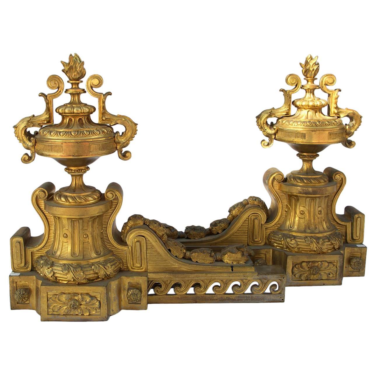 Two Large 1870s Louis XVI Style Bronze Firedogs For Sale