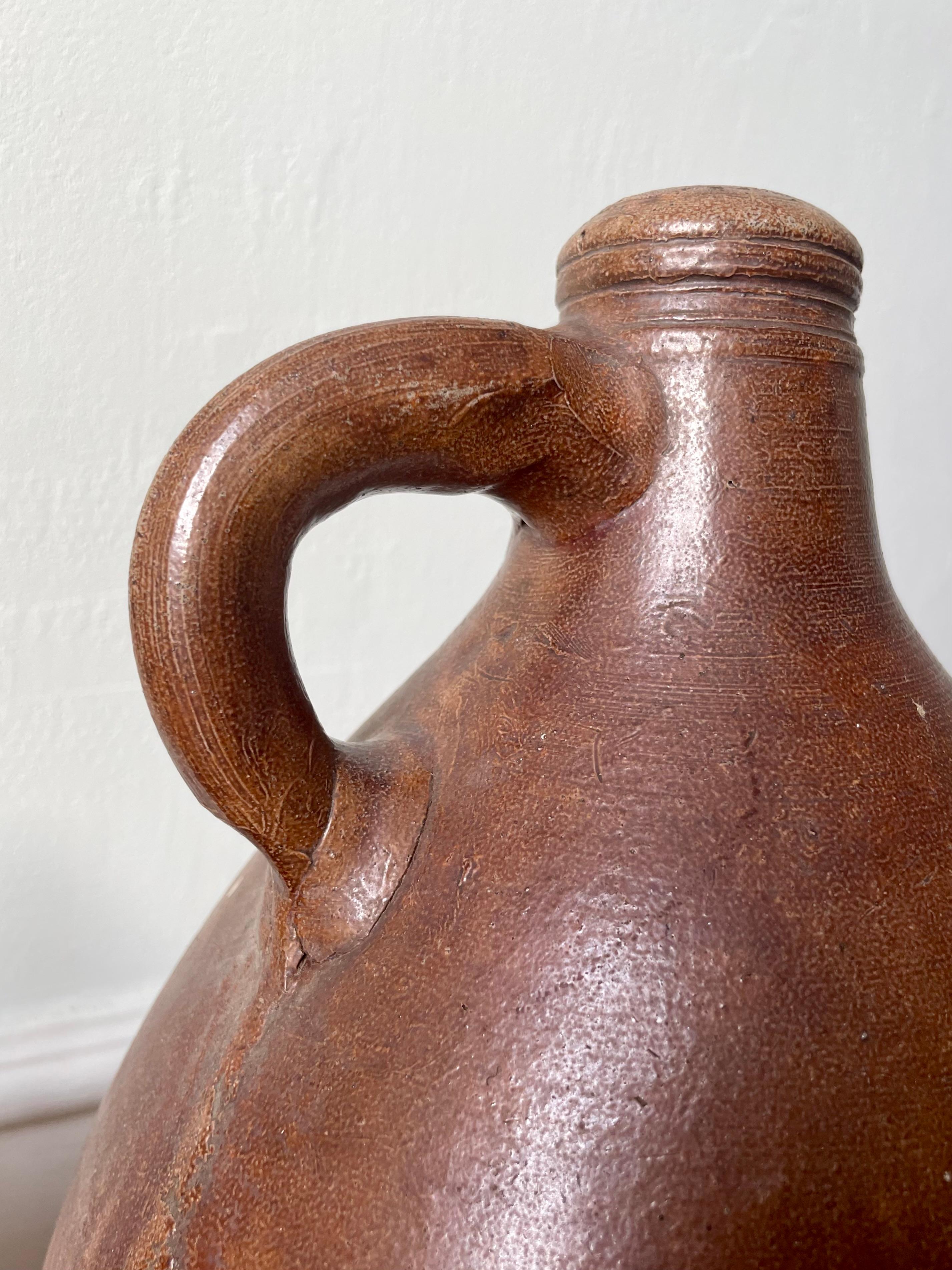 Hand-Crafted Two Large 19th Century French Terracotta Cruche Bottle Jugs For Sale