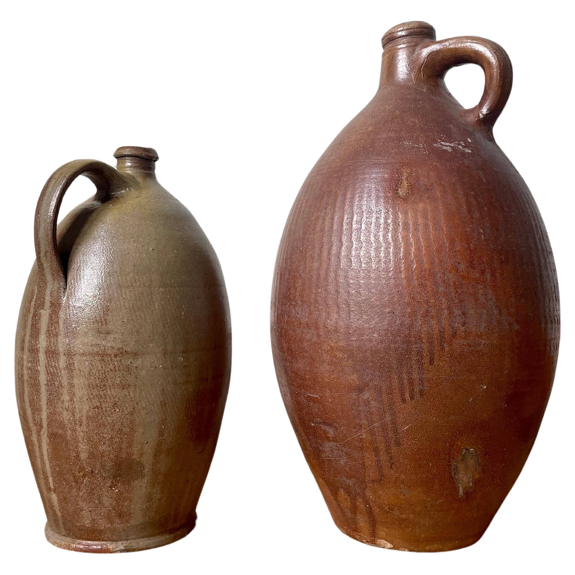 Two Large 19th Century French Terracotta Cruche Bottle Jugs For Sale