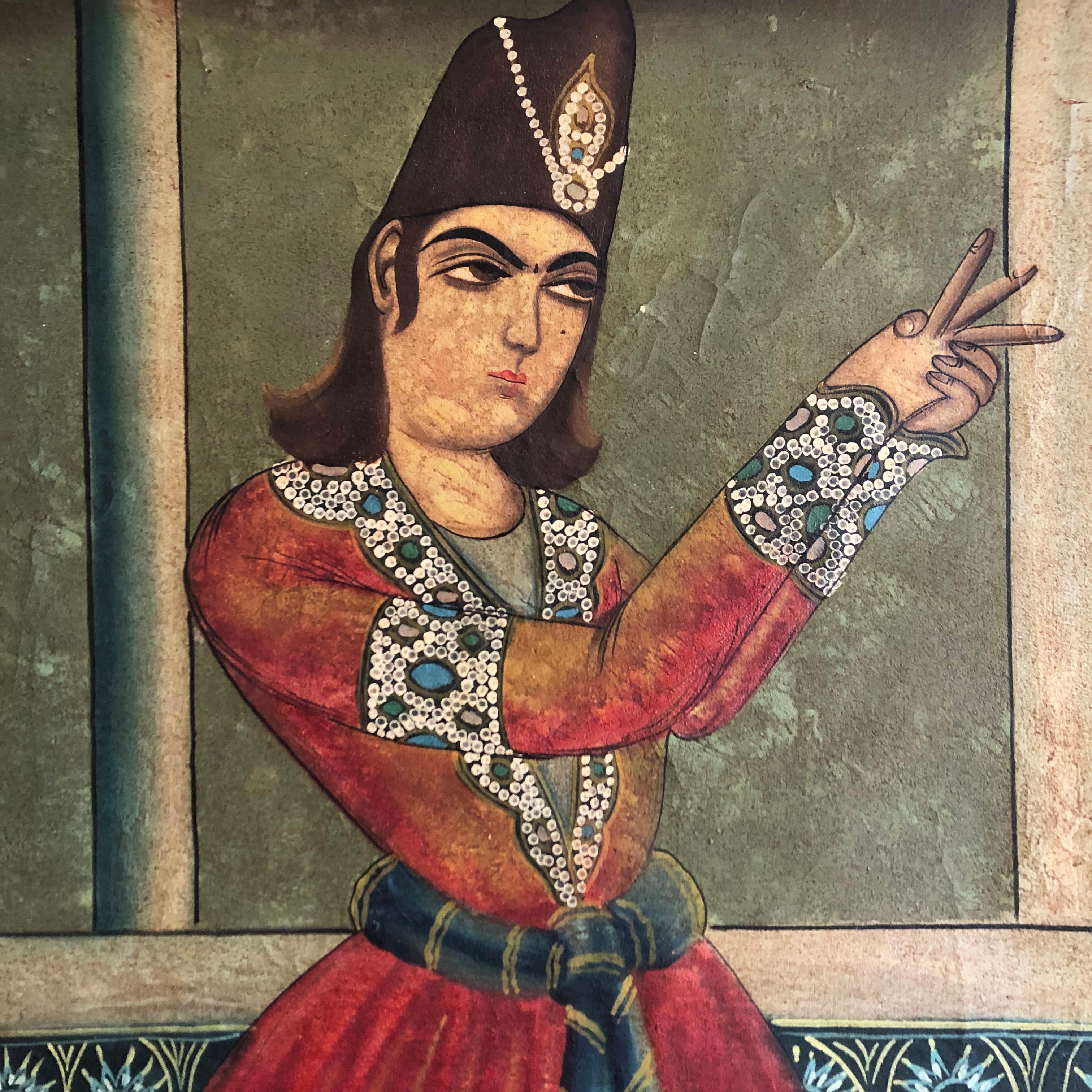 Islamic A Near Pair of Large 19th Century Persian Qajar Portrait Paintings For Sale