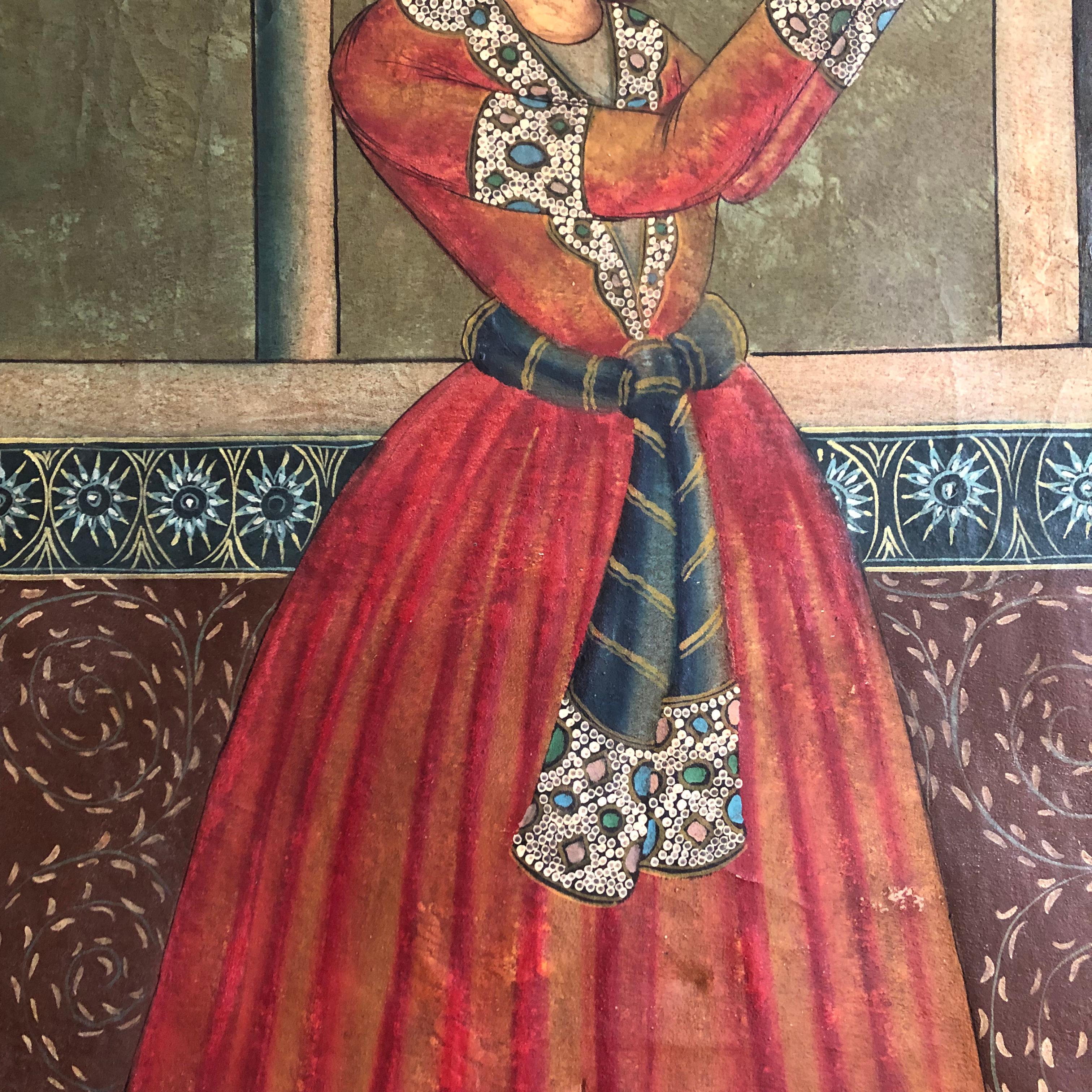 Fast identisches Paar großer persischer Qajar-Porträts des 19. Jahrhunderts (Persisch) im Angebot