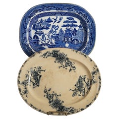 Two Large Antique Canton School Chinese Export Porcelain Platters C1900