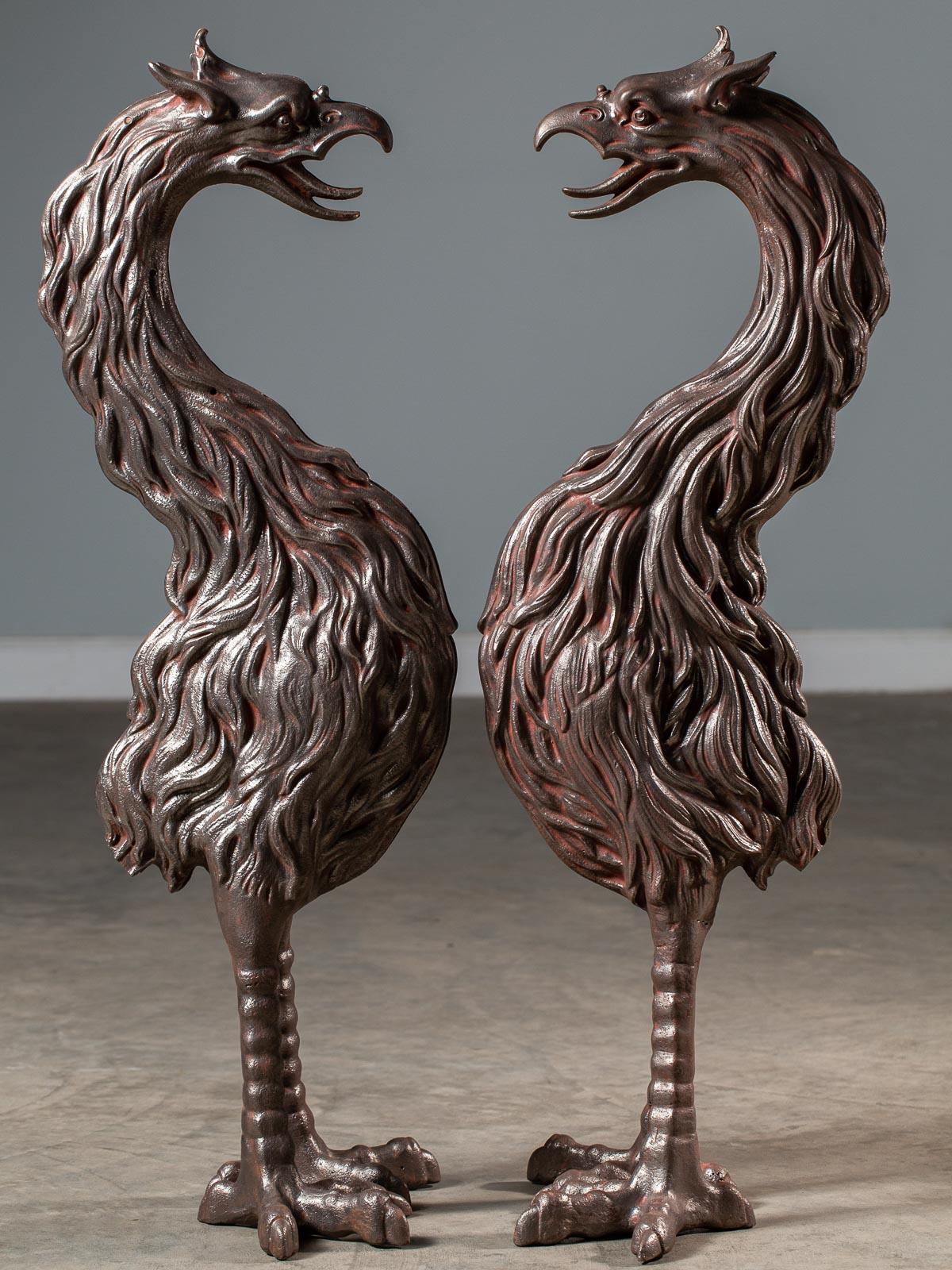 Two Large Antique French Cast Iron Phoenix Birds, circa 1880 5
