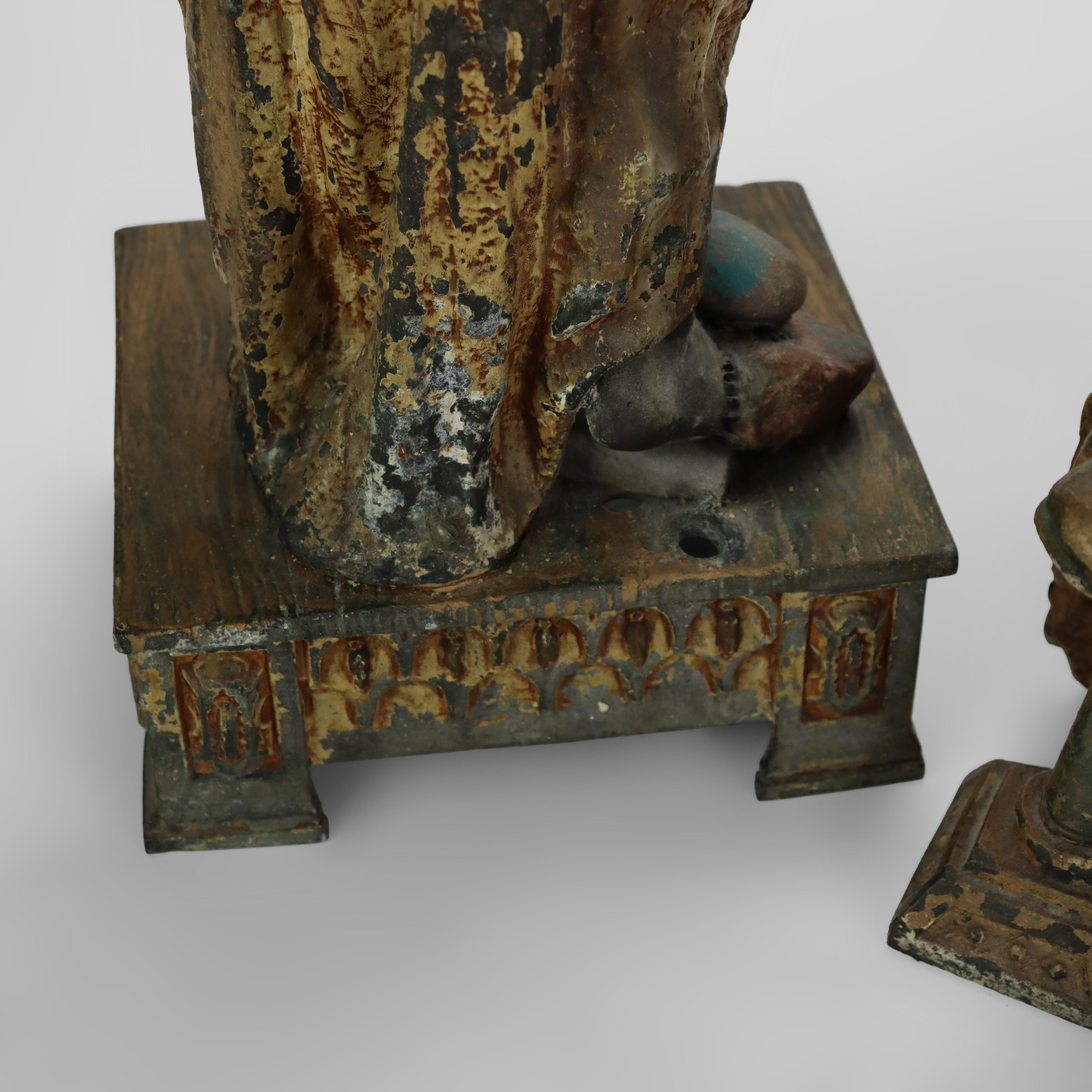 Two Large Antique Persian Moorish Polychromed Metal Sculptures of Men C1890 For Sale 9