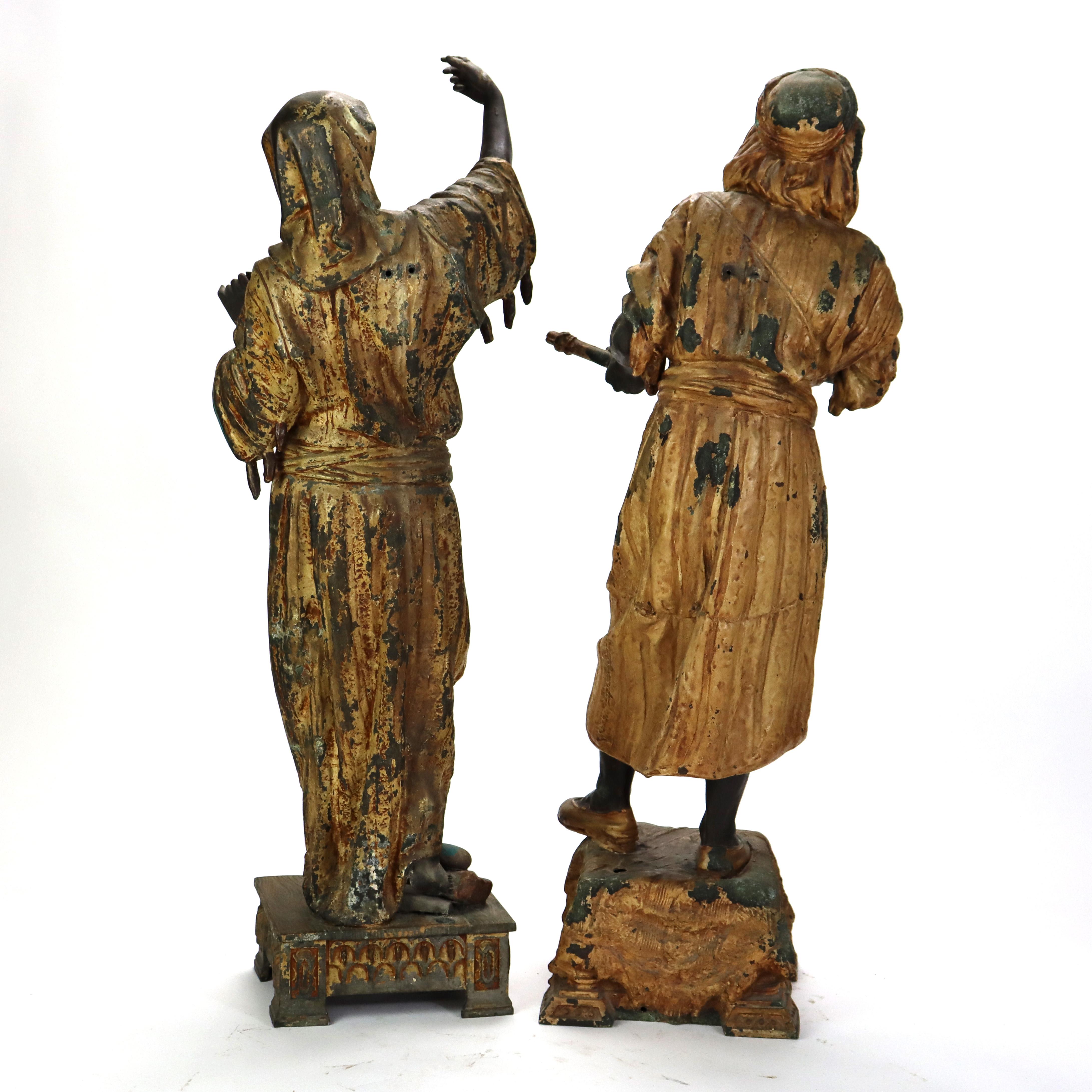 Two Large Antique Persian Moorish Polychromed Metal Sculptures of Men C1890 For Sale 11