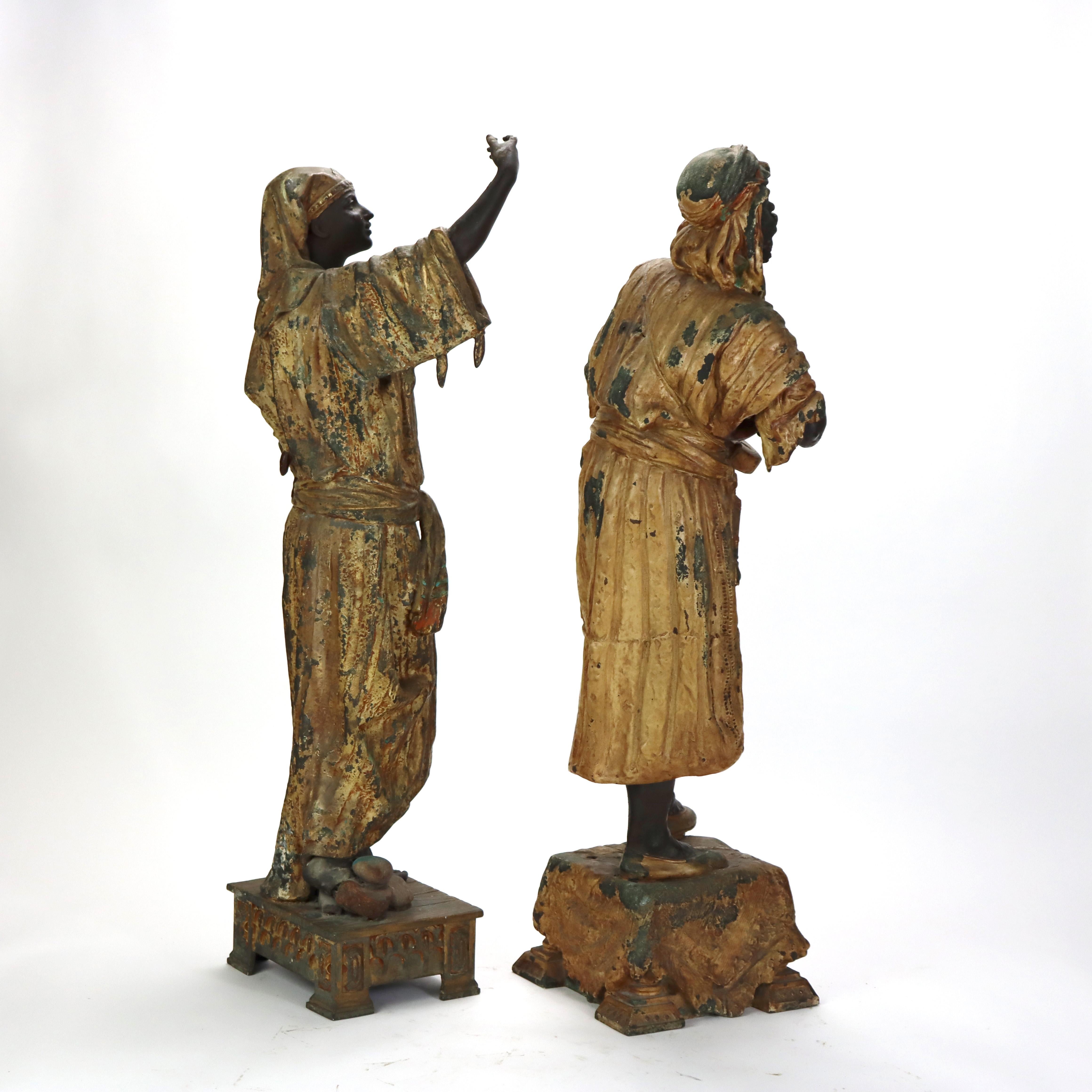 Two Large Antique Persian Moorish Polychromed Metal Sculptures of Men C1890 For Sale 13
