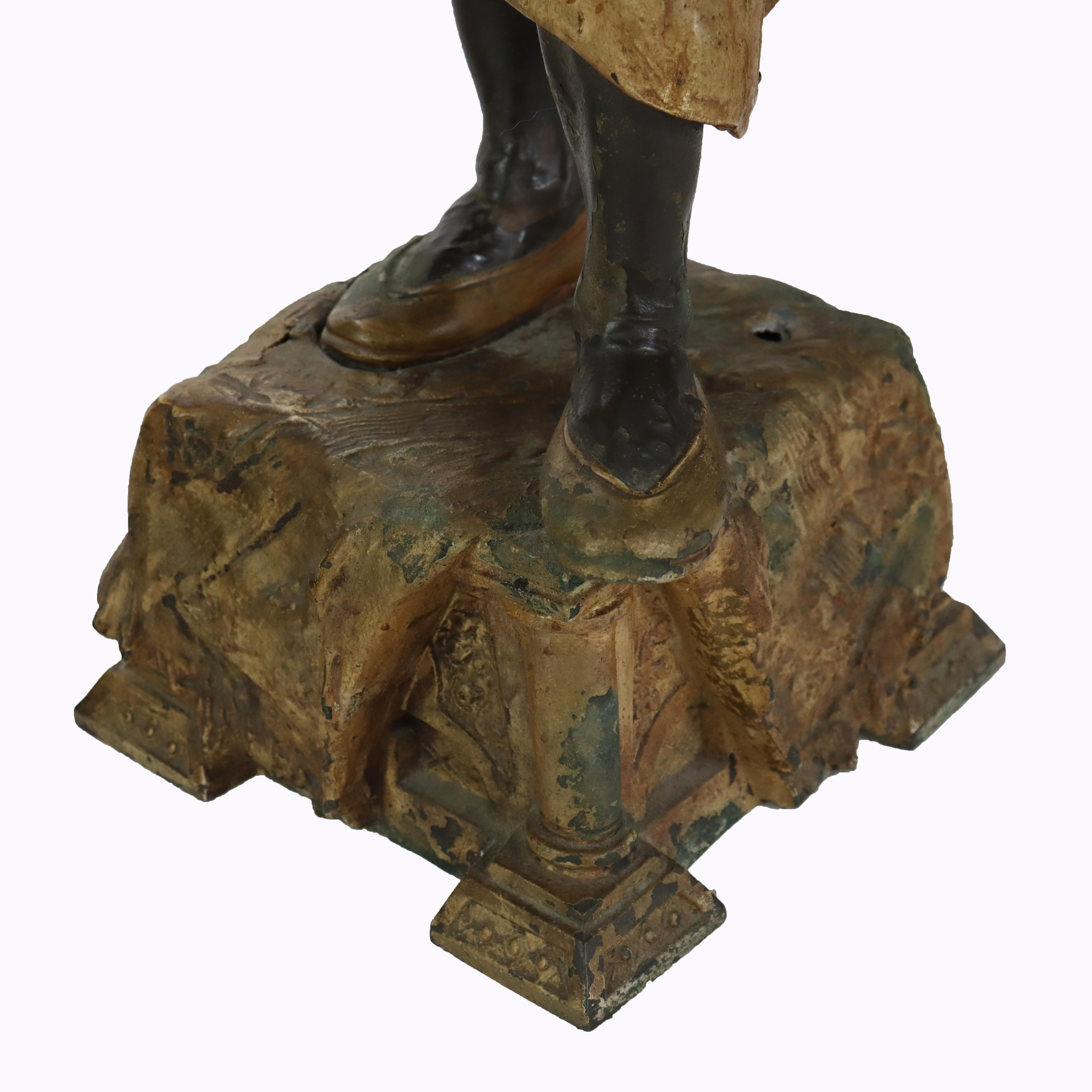 19th Century Two Large Antique Persian Moorish Polychromed Metal Sculptures of Men C1890 For Sale