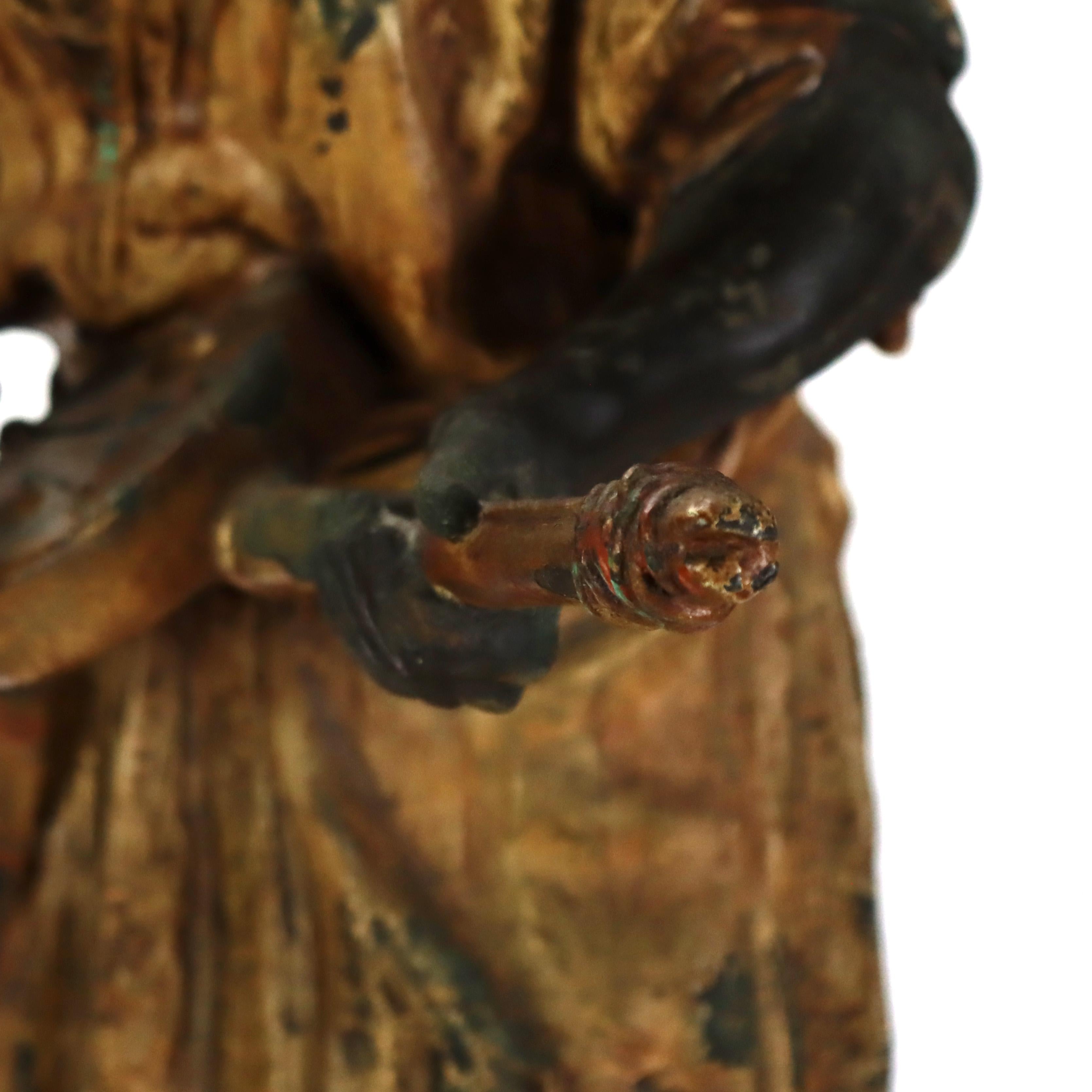 Two Large Antique Persian Moorish Polychromed Metal Sculptures of Men C1890 For Sale 3