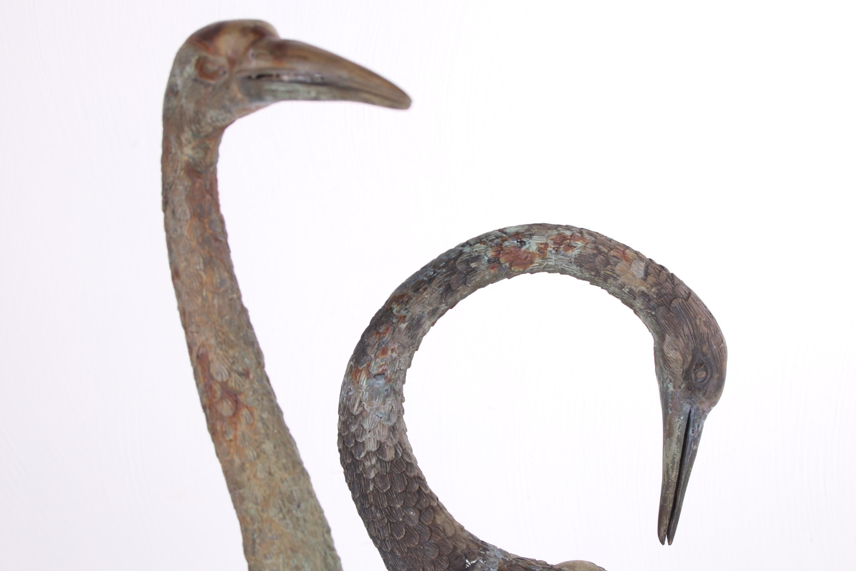 Two Large Bronze Cranes in Hollywood Regency Style, 1970s In Good Condition In Oostrum-Venray, NL