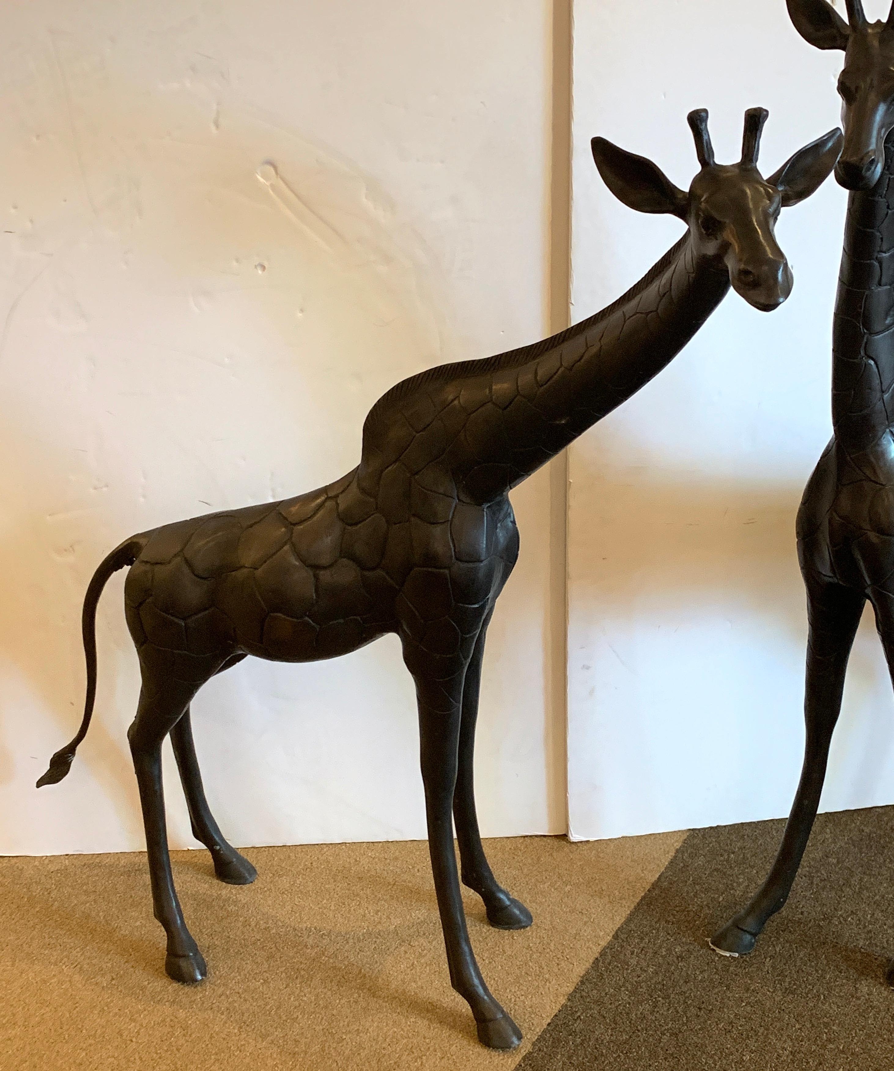 Modern Two Large Bronze Sculptures of Giraffes
