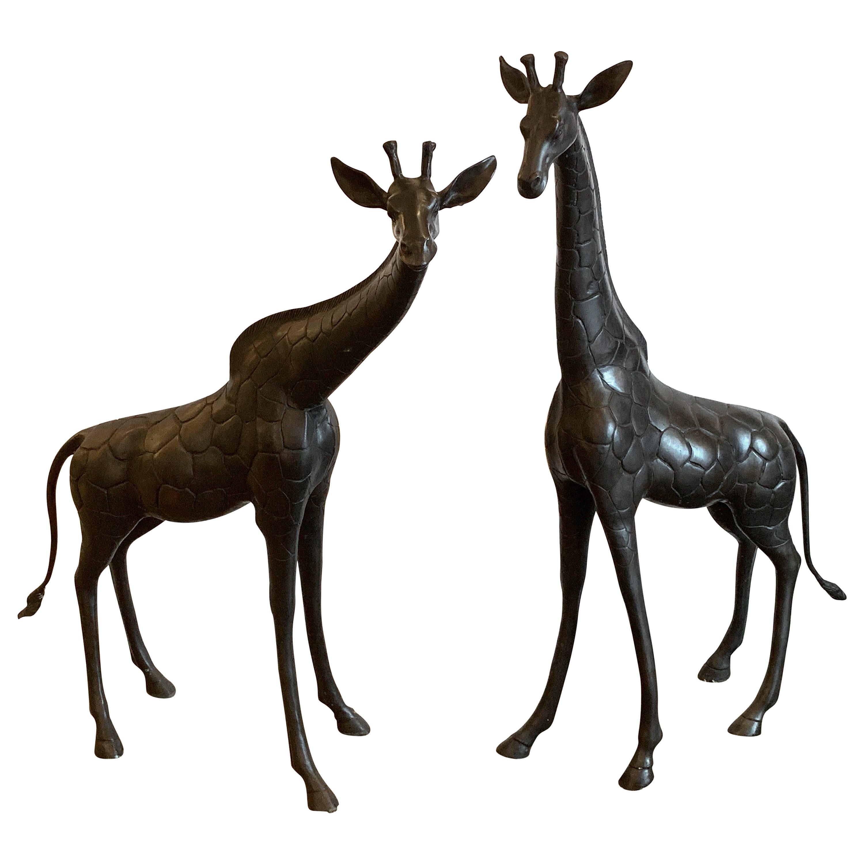 Two Large Bronze Sculptures of Giraffes