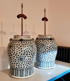 Two Large Chinese Table Lamps with Decor of Stylized Flowers and Dragons