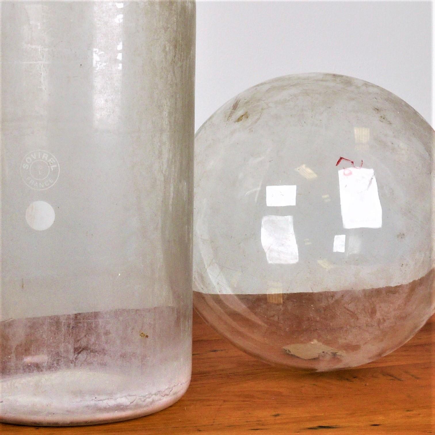 French Two Large Decorative 1950s Glass Laboratory Containers For Sale