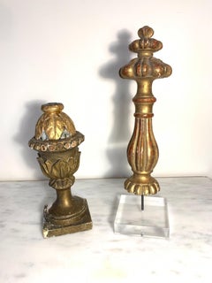 Two Large Early 19th Century Italian Carved Wood Finials