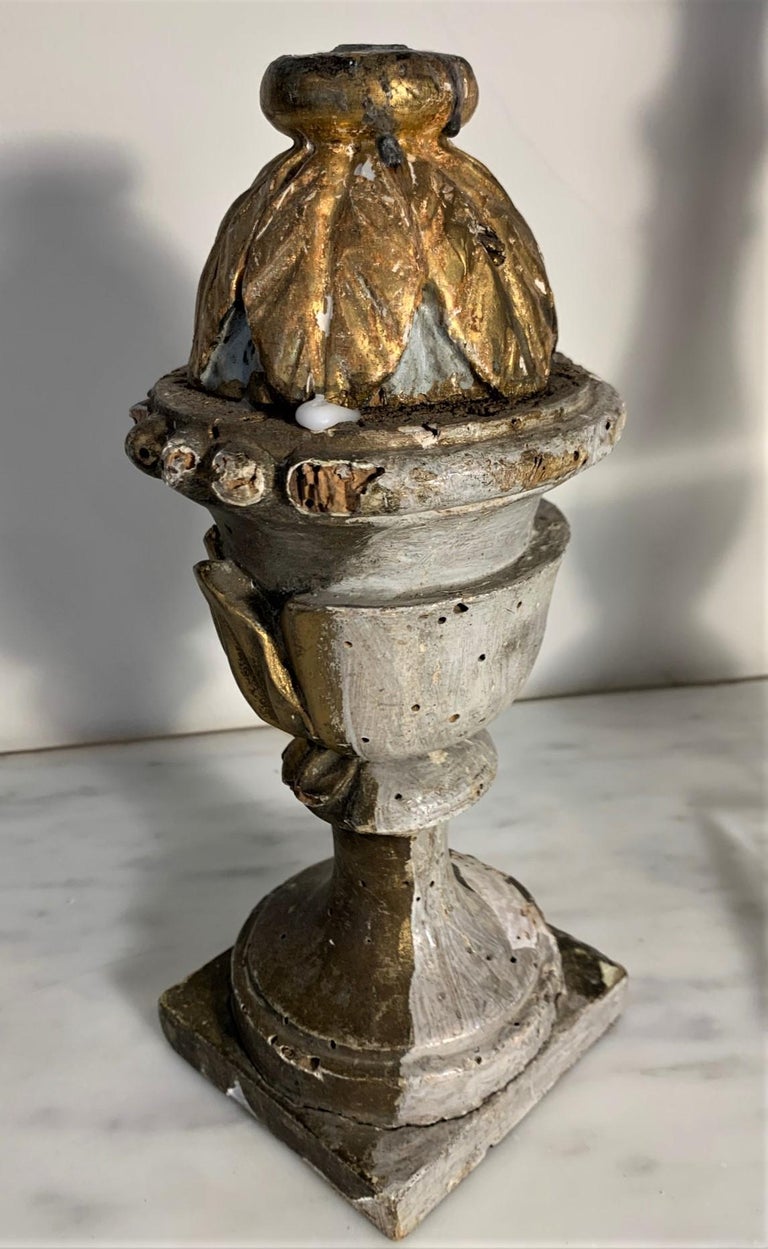 Two Large Early 19th Century Italian Carved Wood Finials For Sale at