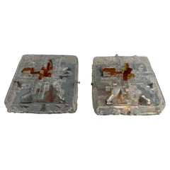 Two Large Flush Mounts in Murano glass Attibuted to Albano Poli for Poliarte