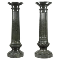 Antique Two large fluted green marble columns