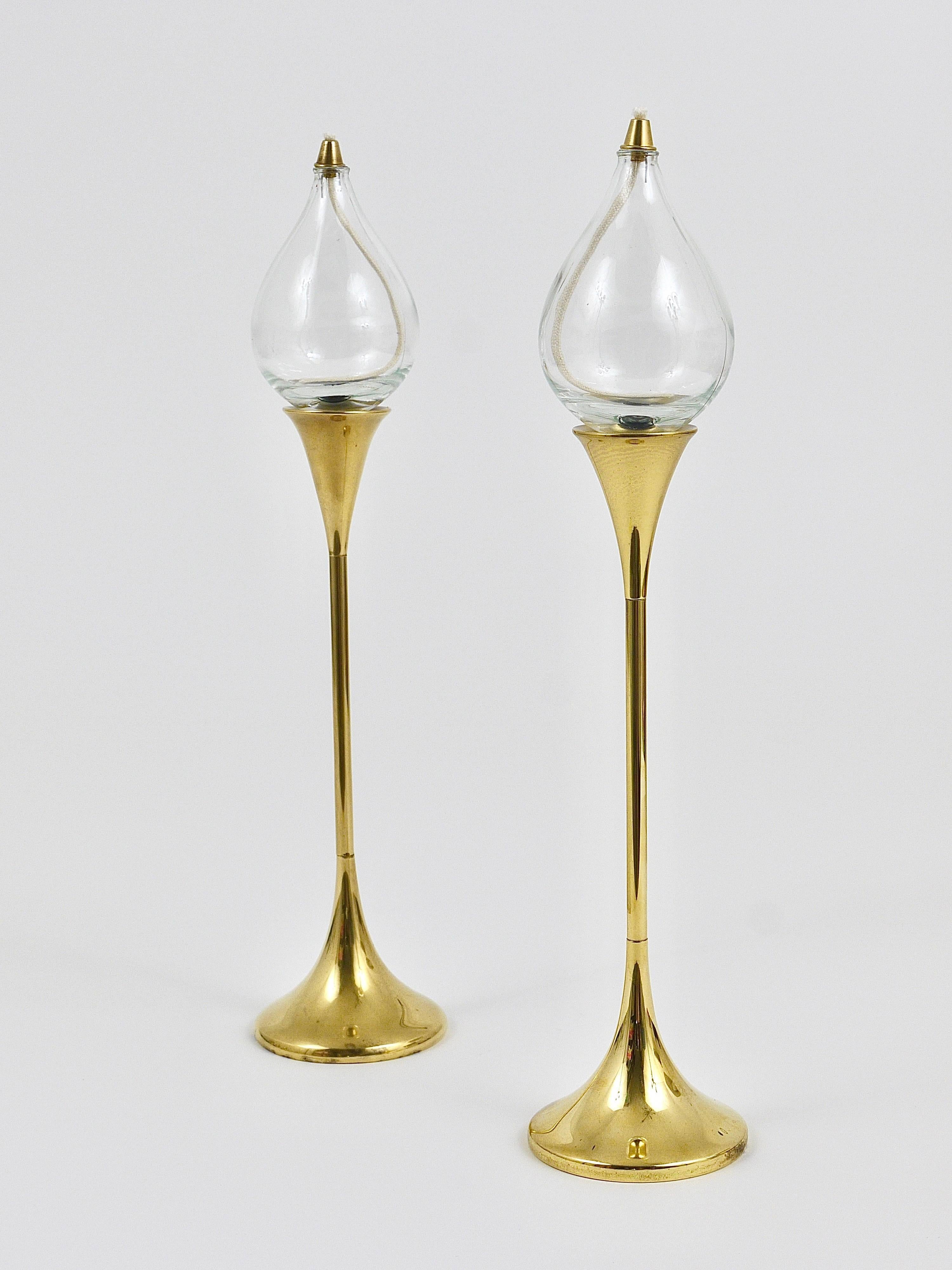 Brass Two Large Freddie Andersen Midcentury Oil Lamp Candleholders, Denmark, 1970s For Sale