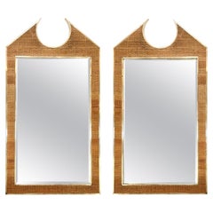 Two Large French Braided Rattan Frame Mirrors