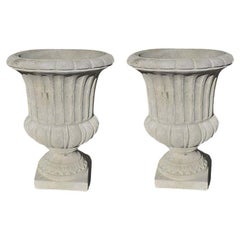 Two Large French Concrete Neoclassical Planters, a Pair