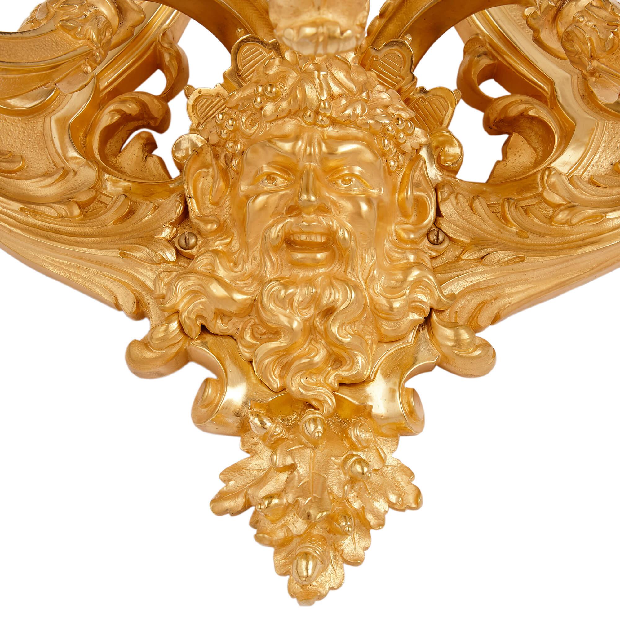 Two large French ormolu three-branch wall sconces by H. Vian In Good Condition For Sale In London, GB