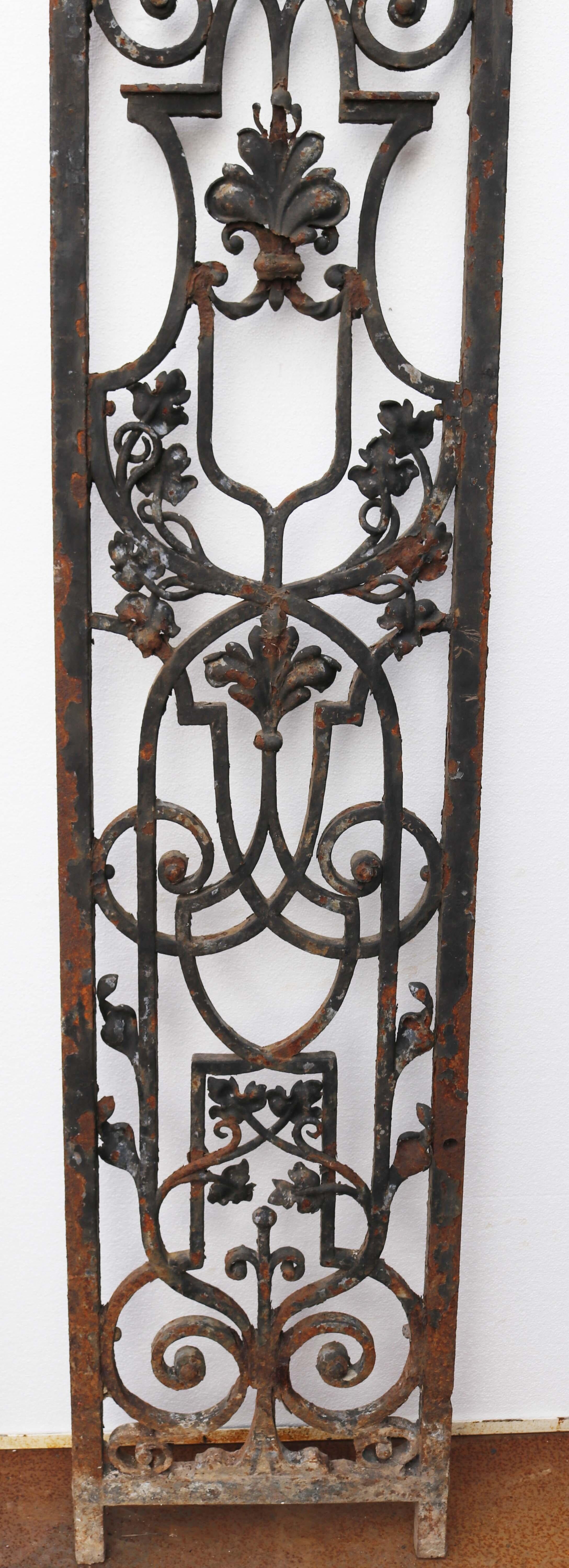 Two large Georgian wrought iron panels. Two Georgian, wrought ironpanels in the Neoclassical and Regency style. The panels have a beautiful weathered finish. They are decorated on the front side and have plain backs.
 
Additional